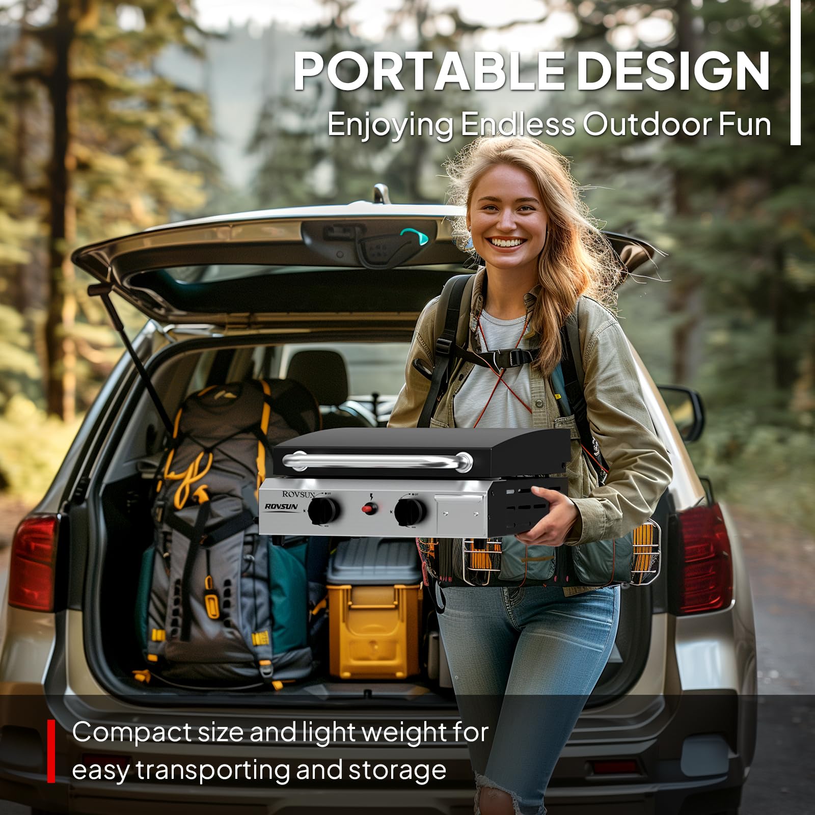 ROVSUN 2-Burner 20,000 BTU Propane Flat Top Tabletop Outdoor Griddle with Lid