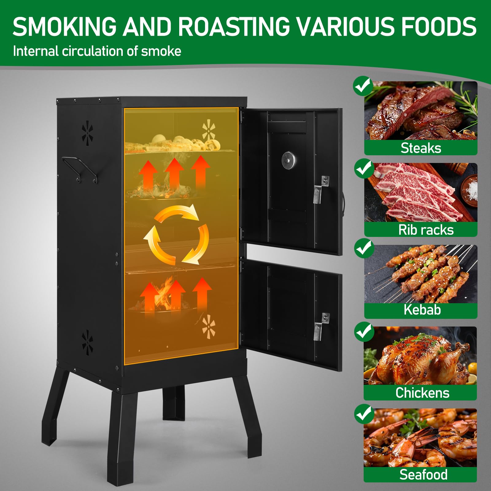 ROVSUN 2-in-1 Outdoor Smoker with Double Doors