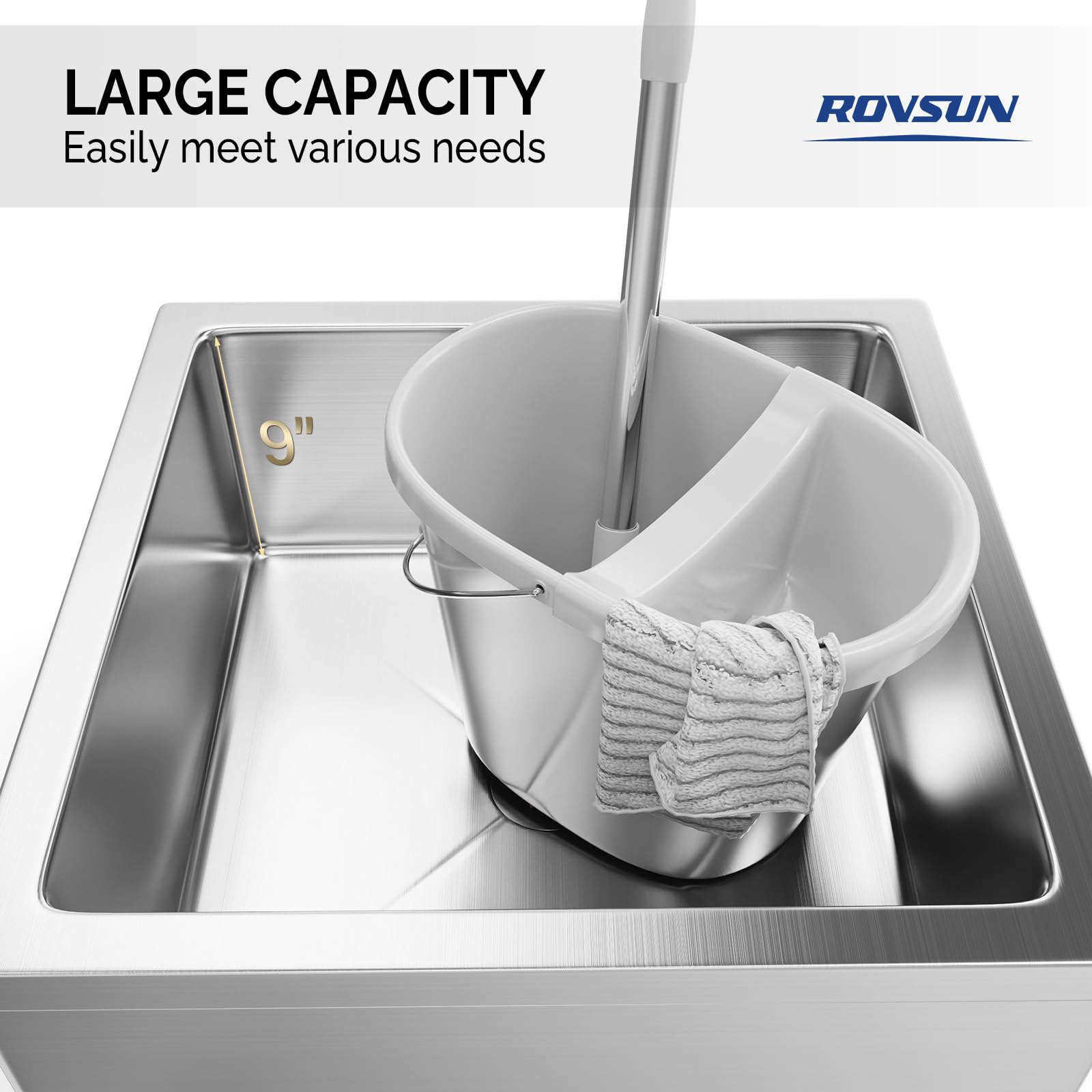 ROVSUN 19" x 22" Stainless Steel Floor Mount Mop Sink