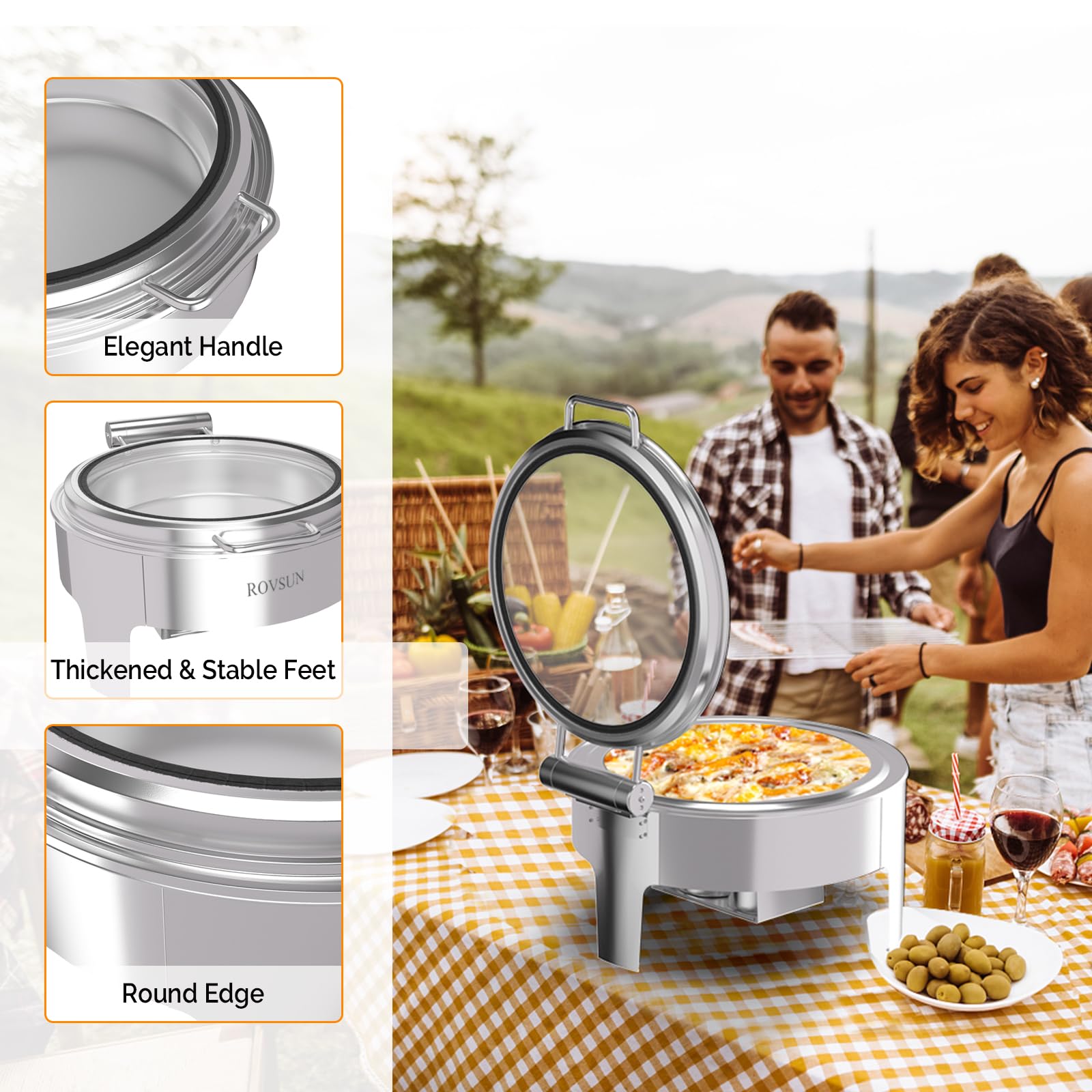 ROVSUN 6 QT Round Silver Chafing Dish Buffet Set with Serving Tong