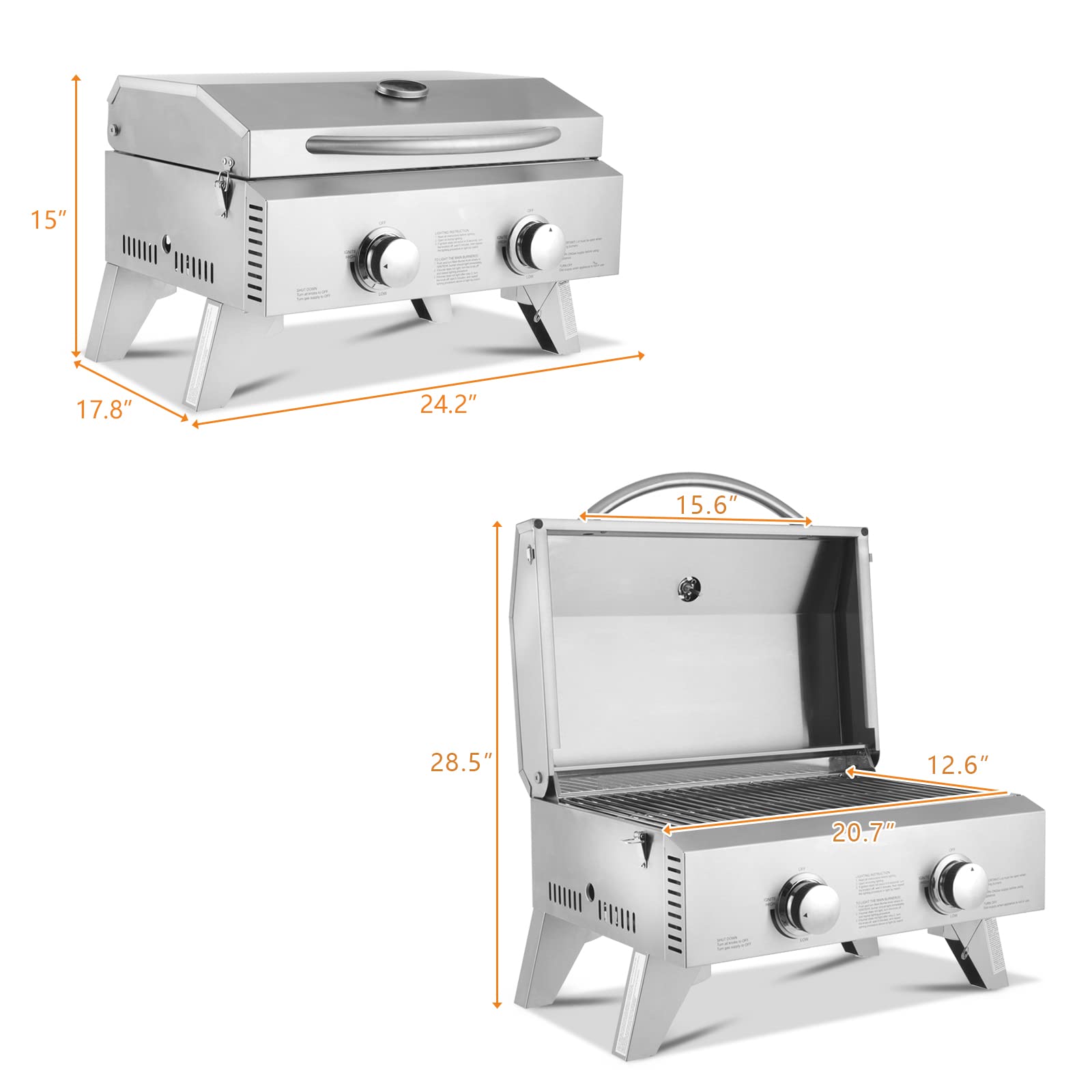 ROVSUN 2-Burner 20,000 BTU Portable Propane Grill Tabletop