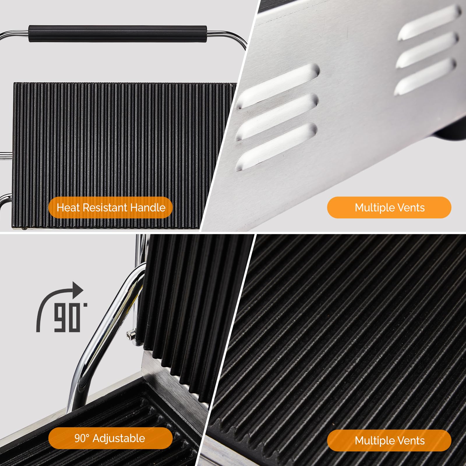 ROVSUN 17" 2200W 110V Commercial Panini Press Grill with Adjustable Temp