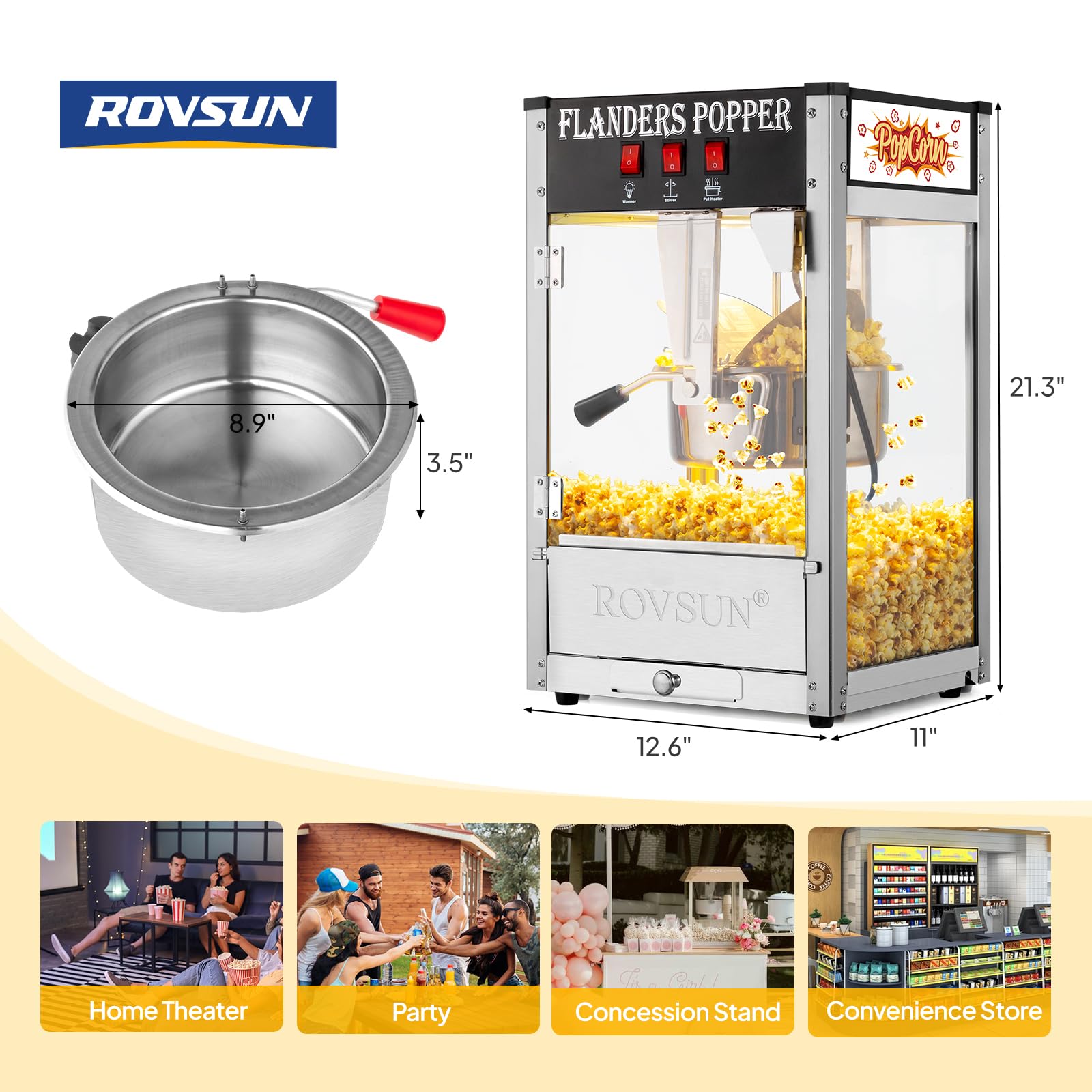 ROVSUN 8 oz Black Popcorn Machine Countertop