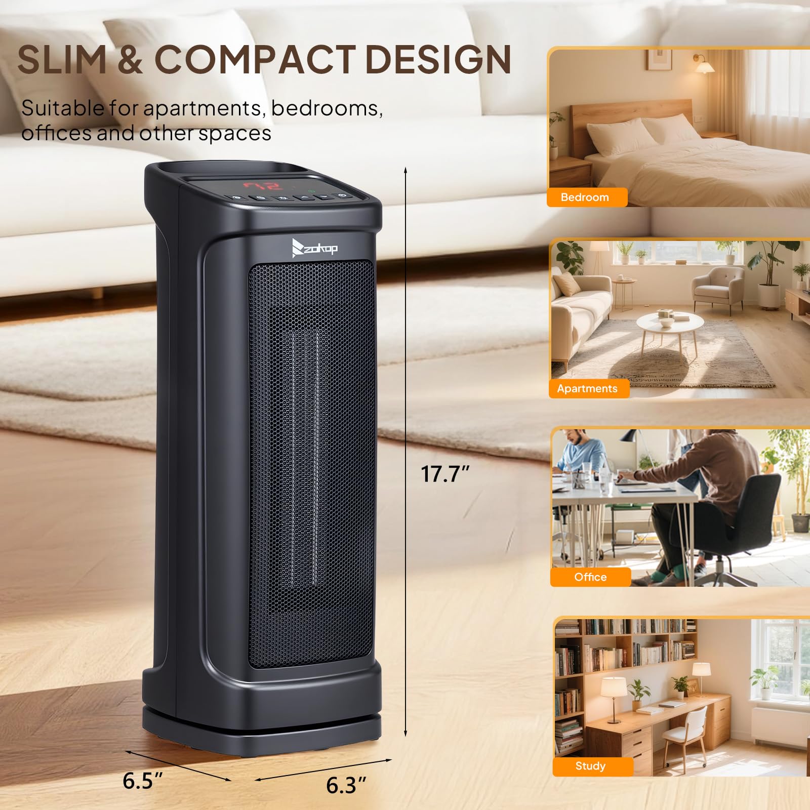 ROVSUN 17" High 1,500W 120V Electric Tower Heater