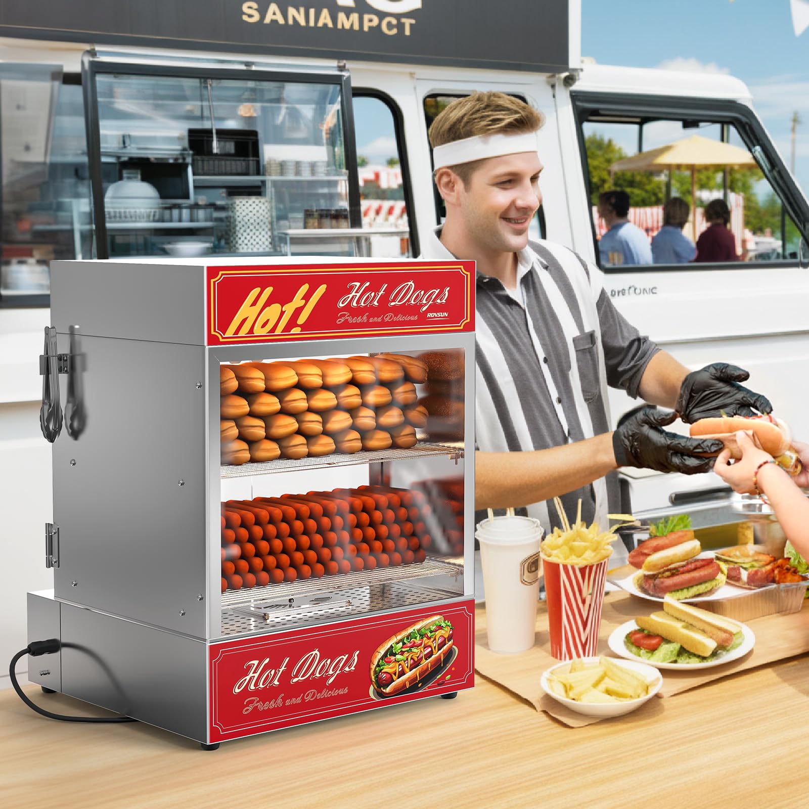 ROVSUN 49 QT 500W 110V 270 Hot Dogs / 58 Buns Pre-Cooked Hot Dog Steamer