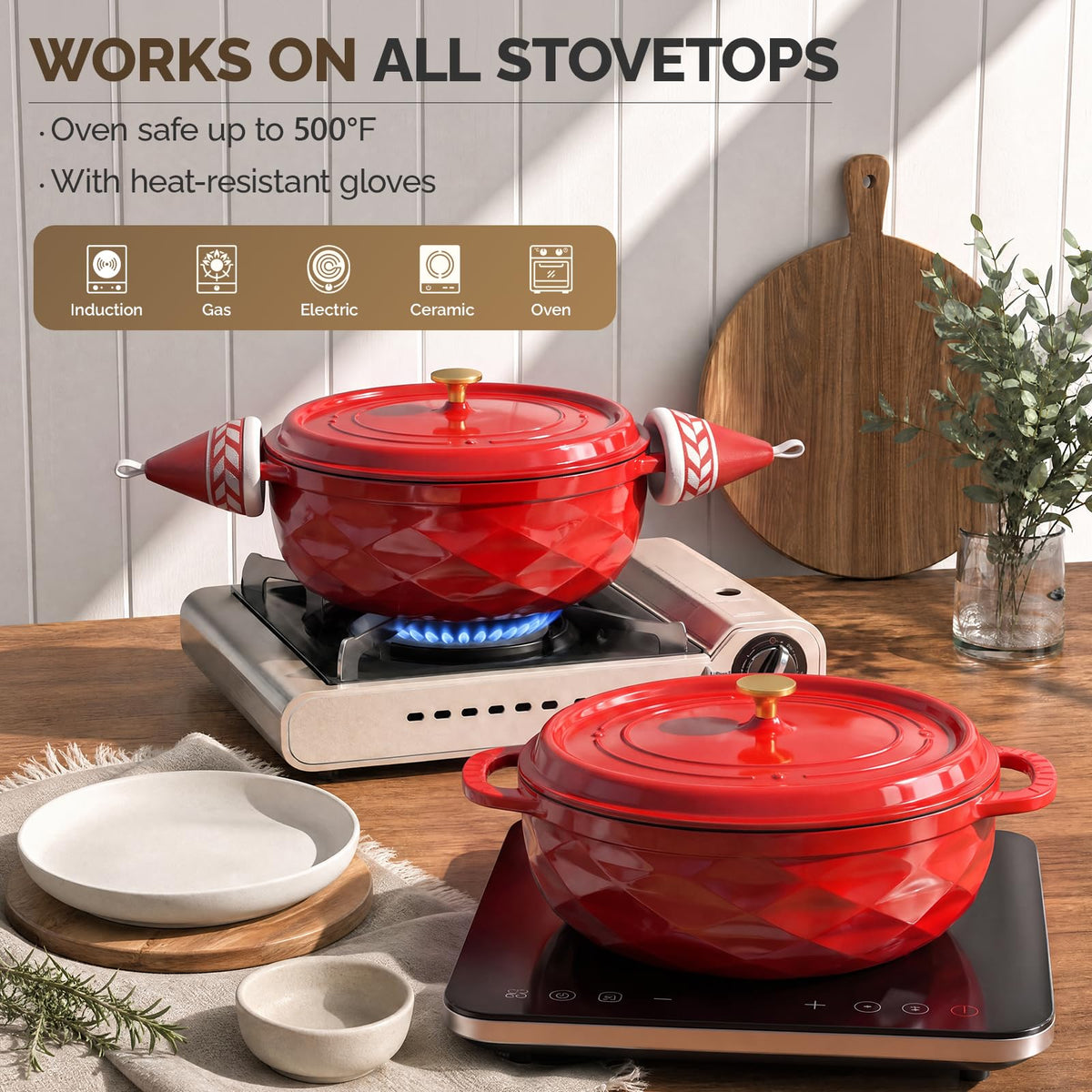 ROVSUN 7.5 QT Oval Enameled Cast Iron Dutch Oven Pot Red