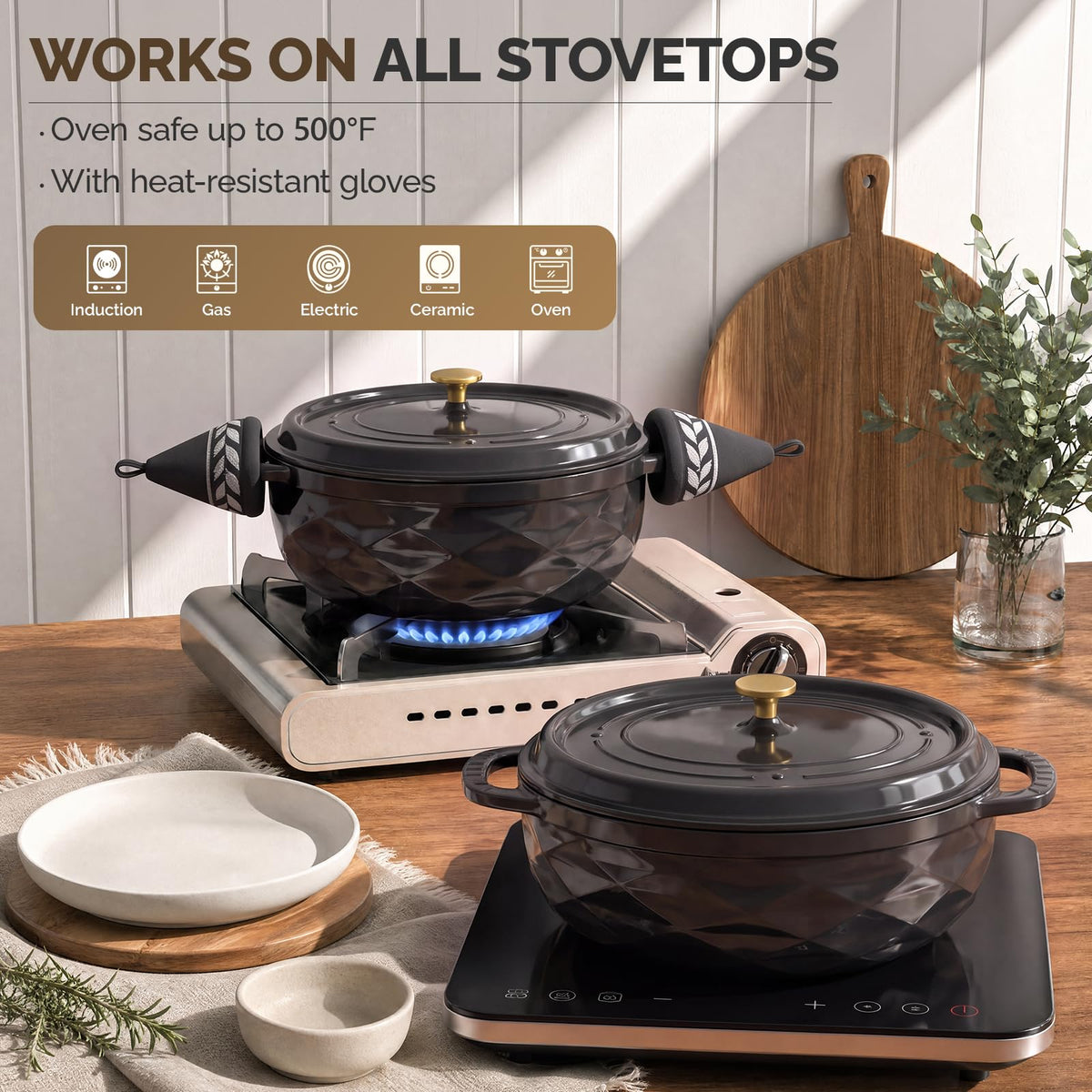 ROVSUN 7.5 QT Oval Enameled Cast Iron Dutch Oven Pot Black