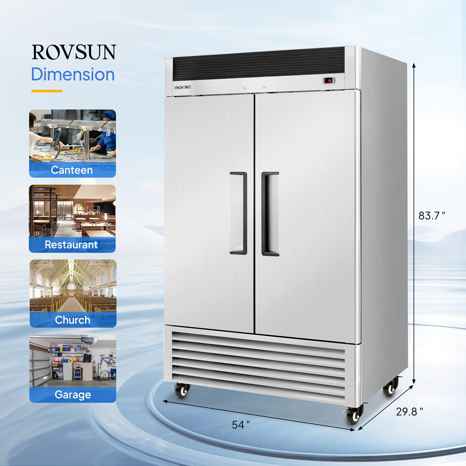 ROVSUN 54" 40 Cu.Ft. 550W 115V Double Door Reach-In Refrigerator