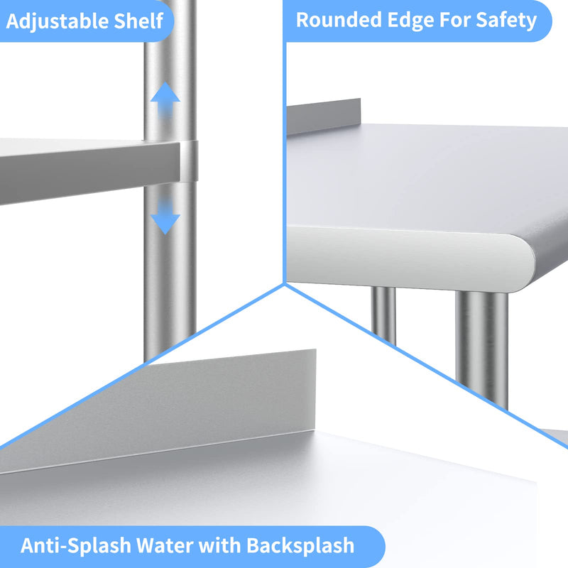 ROVSUN 48 x 24 Inch Stainless Steel Table with Backsplash & Undershelf & Caster