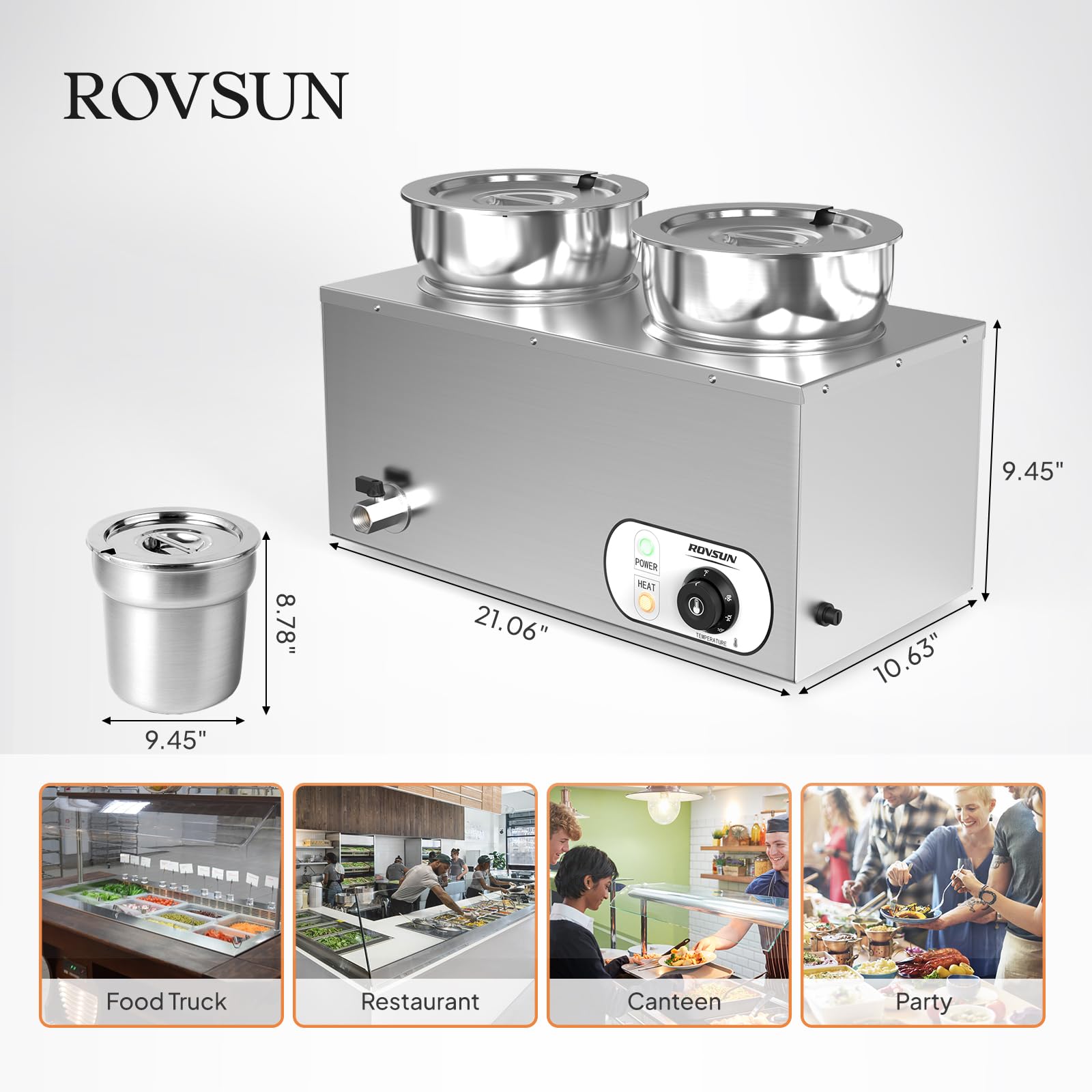 ROVSUN 15 QT 1,200W 110V Electric Soup Warmer Steam Table Countertop