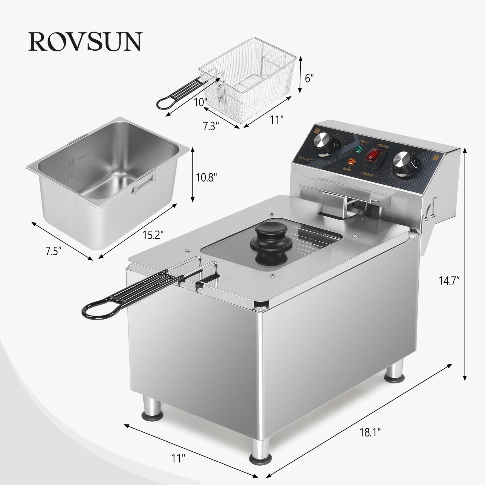 ROVSUN 18 QT 240V 3300W Single Tank Electric Deep Fryer with Timer