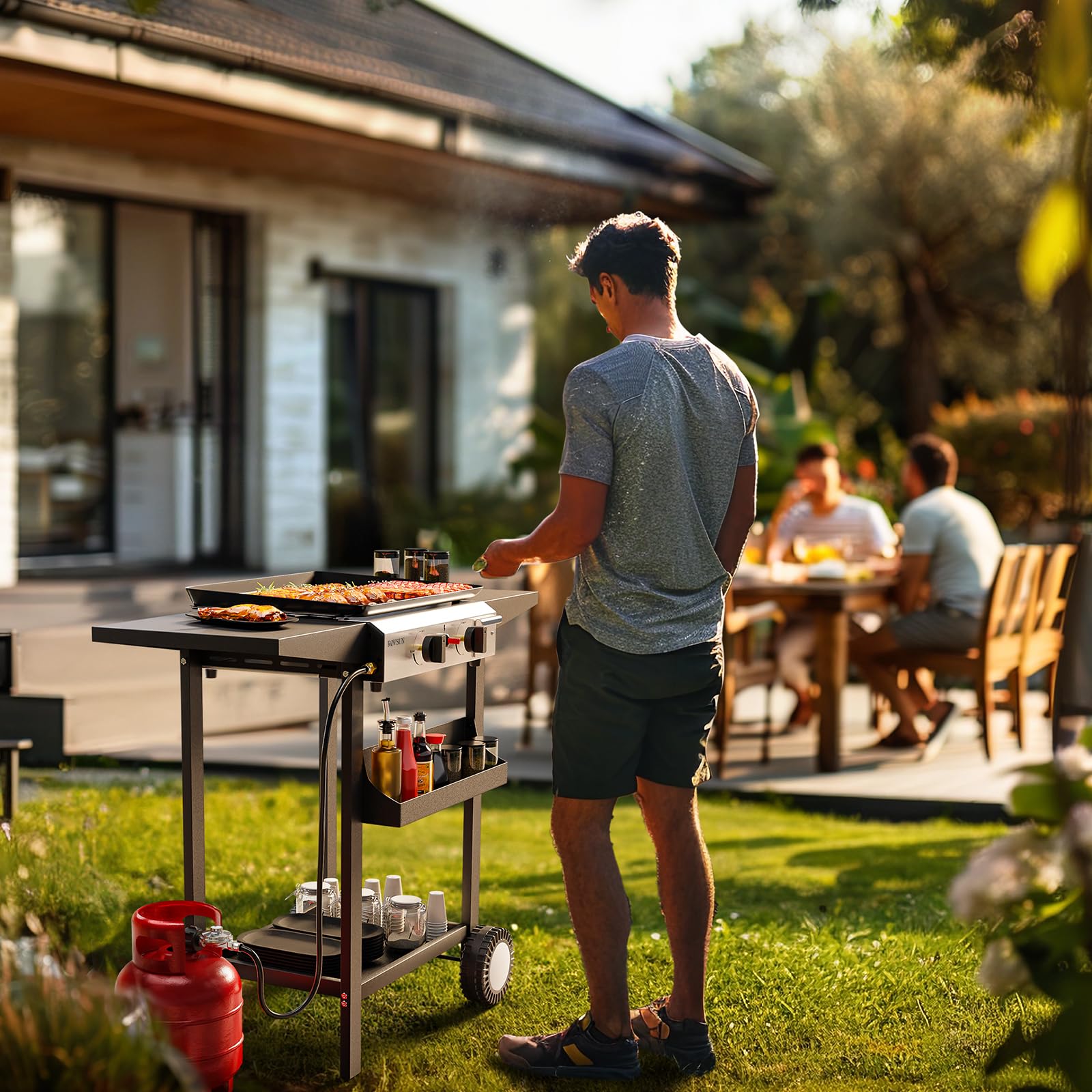 ROVSUN 2-Burner 20,000 BTU Portable Rolling Propane Outdoor Griddle with Stand