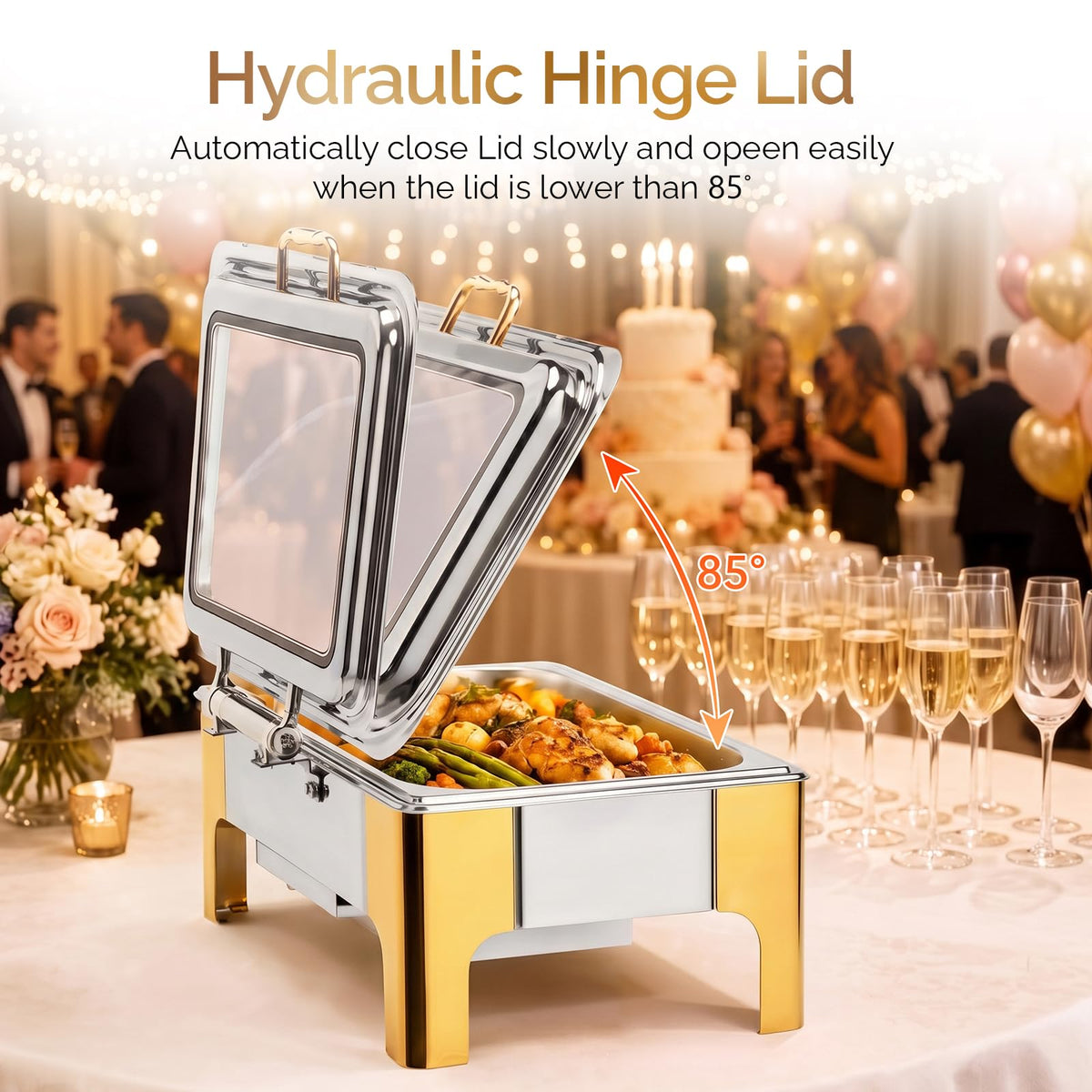 ROVSUN 9 QT Electric Silver-Gold Chafing Dish Buffet Set with Temp Display