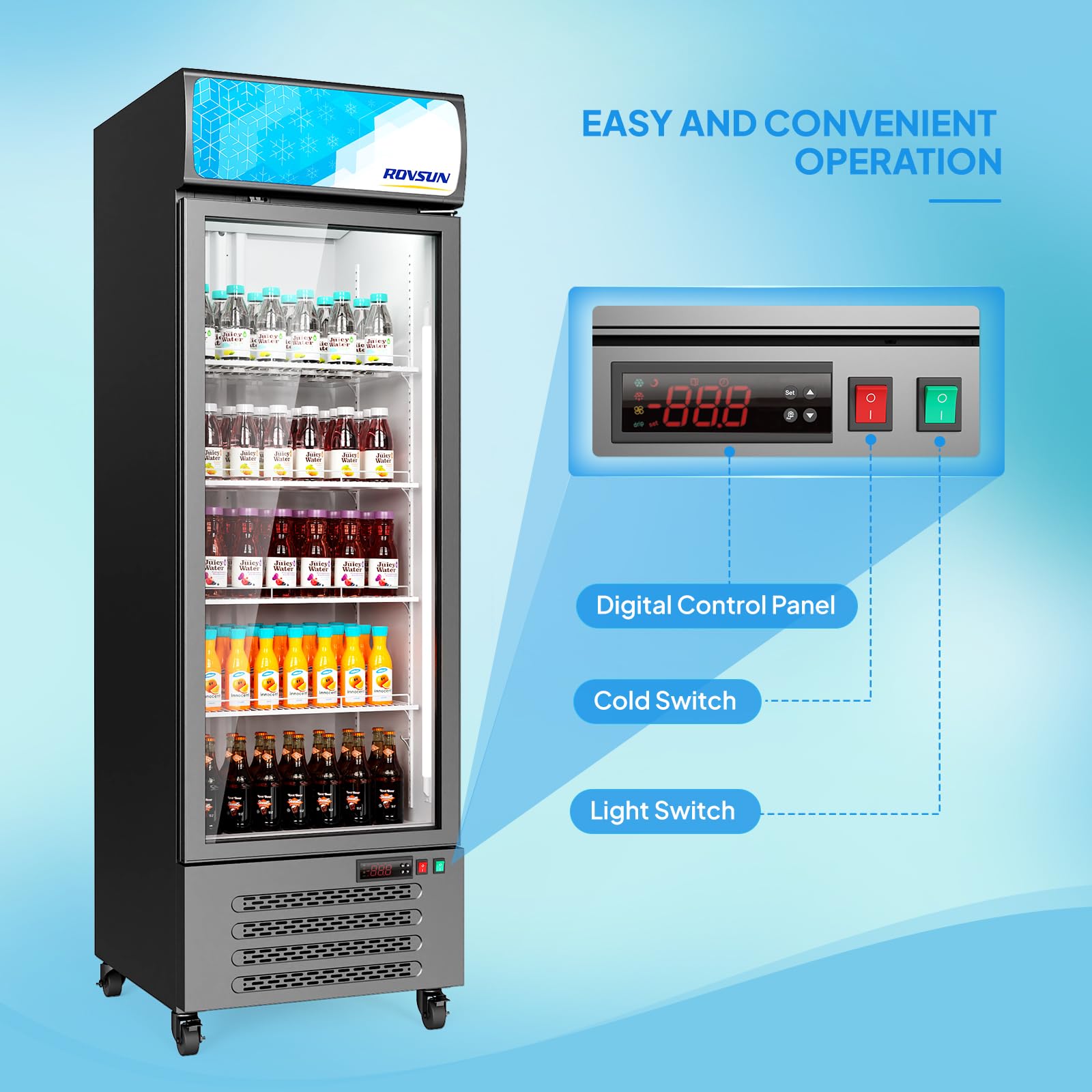 ROVSUN 25" 17 Cu.Ft. Black Glass Door Merchandising Refrigerator