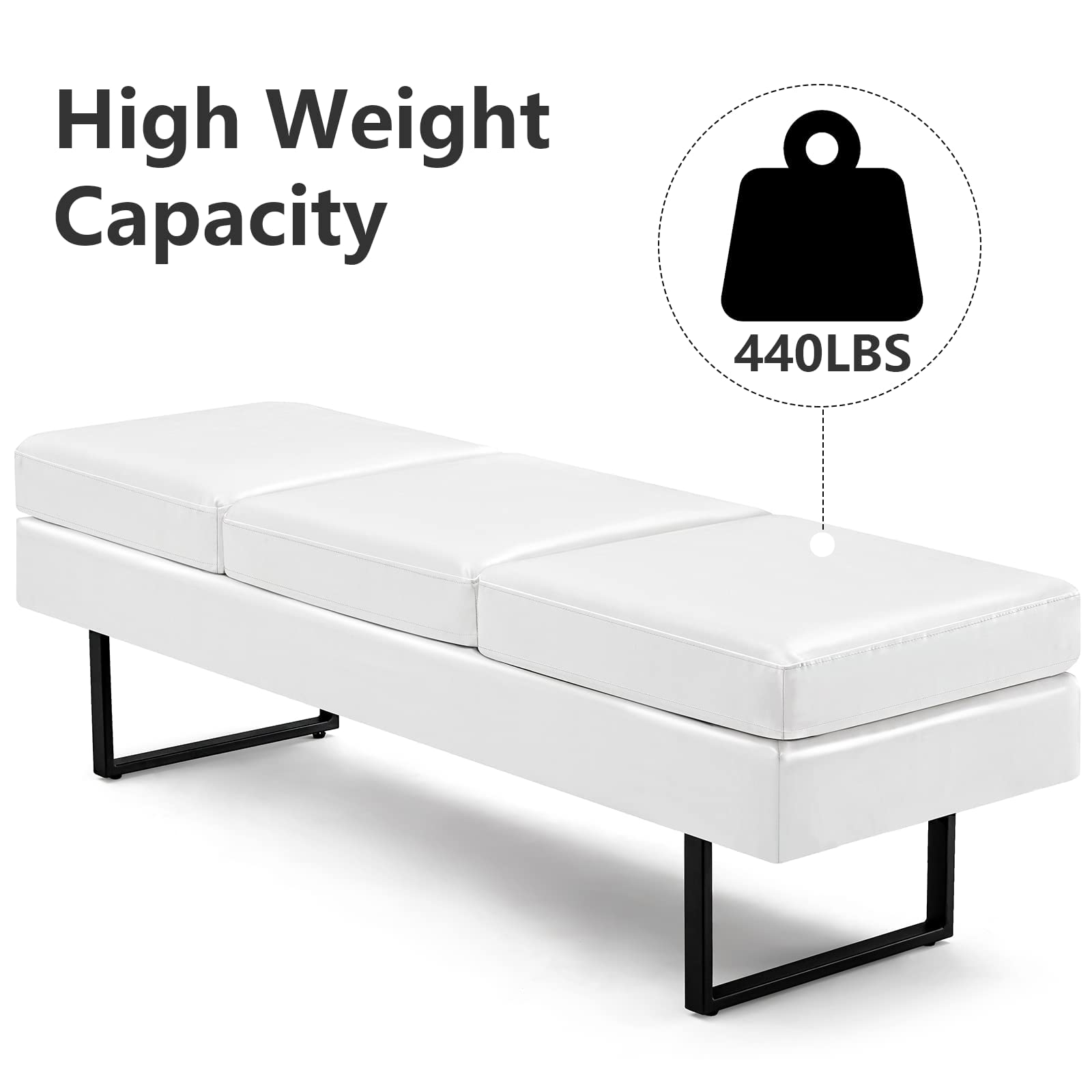 59.5" Waiting Chair Bench Seating Faux Leather White