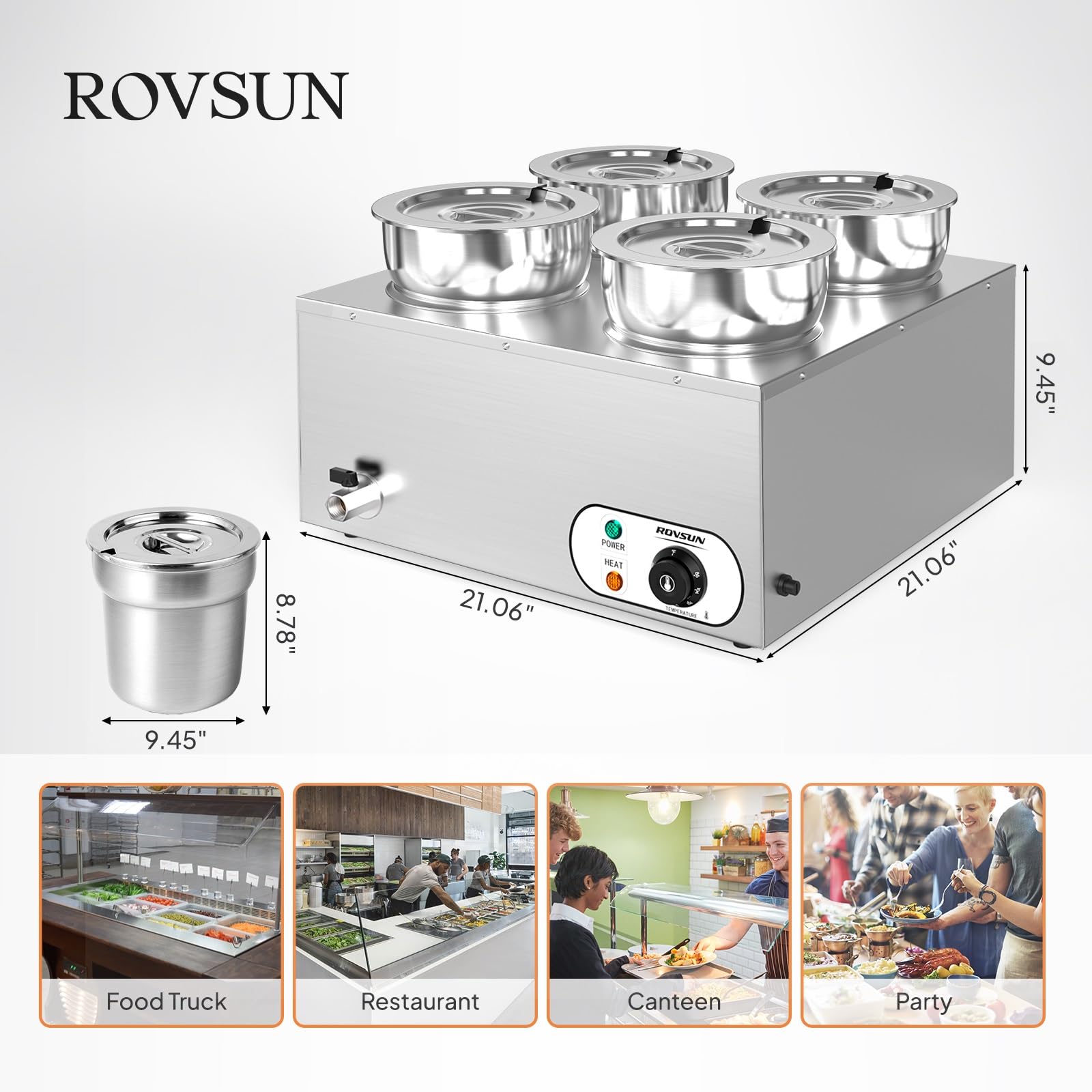 ROVSUN 30 QT 1,500W 110V Electric Soup Warmer Steam Table Countertop