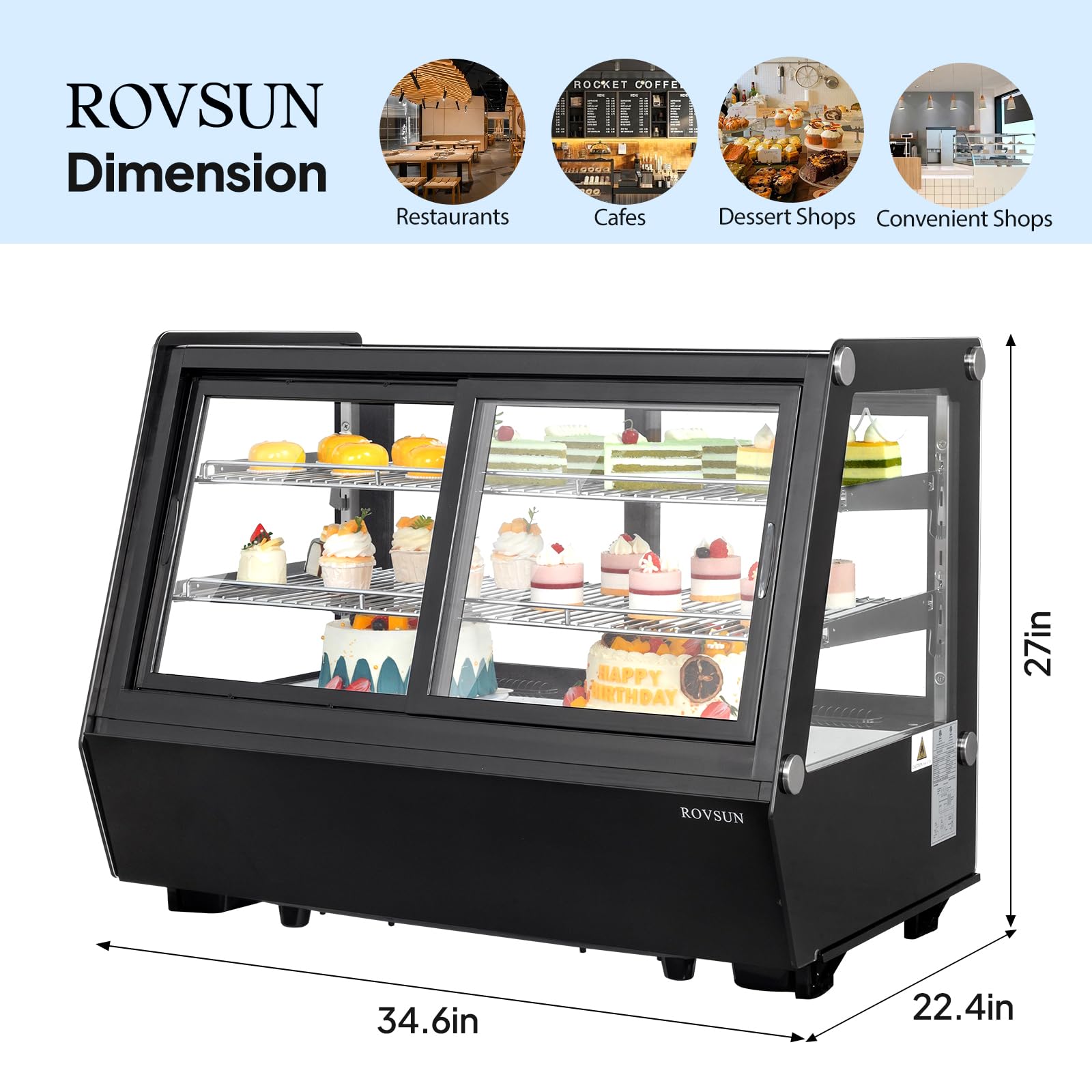 ROVSUN 35" 5.8 Cu.Ft. 230W 110V Black Refrigerated Bakery Display Case