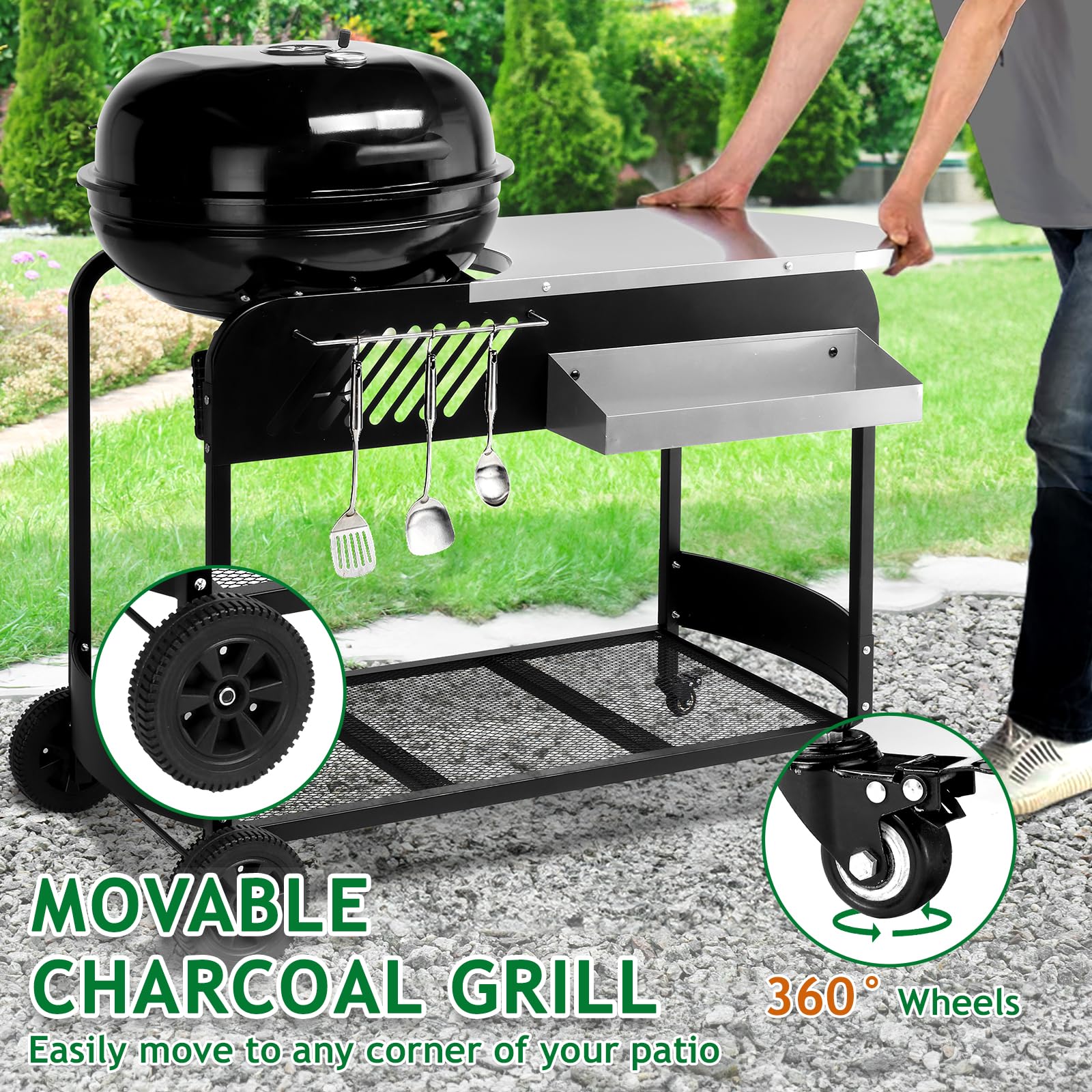 ROVSUN Movable Charcoal Grill with Fully Functional Cart
