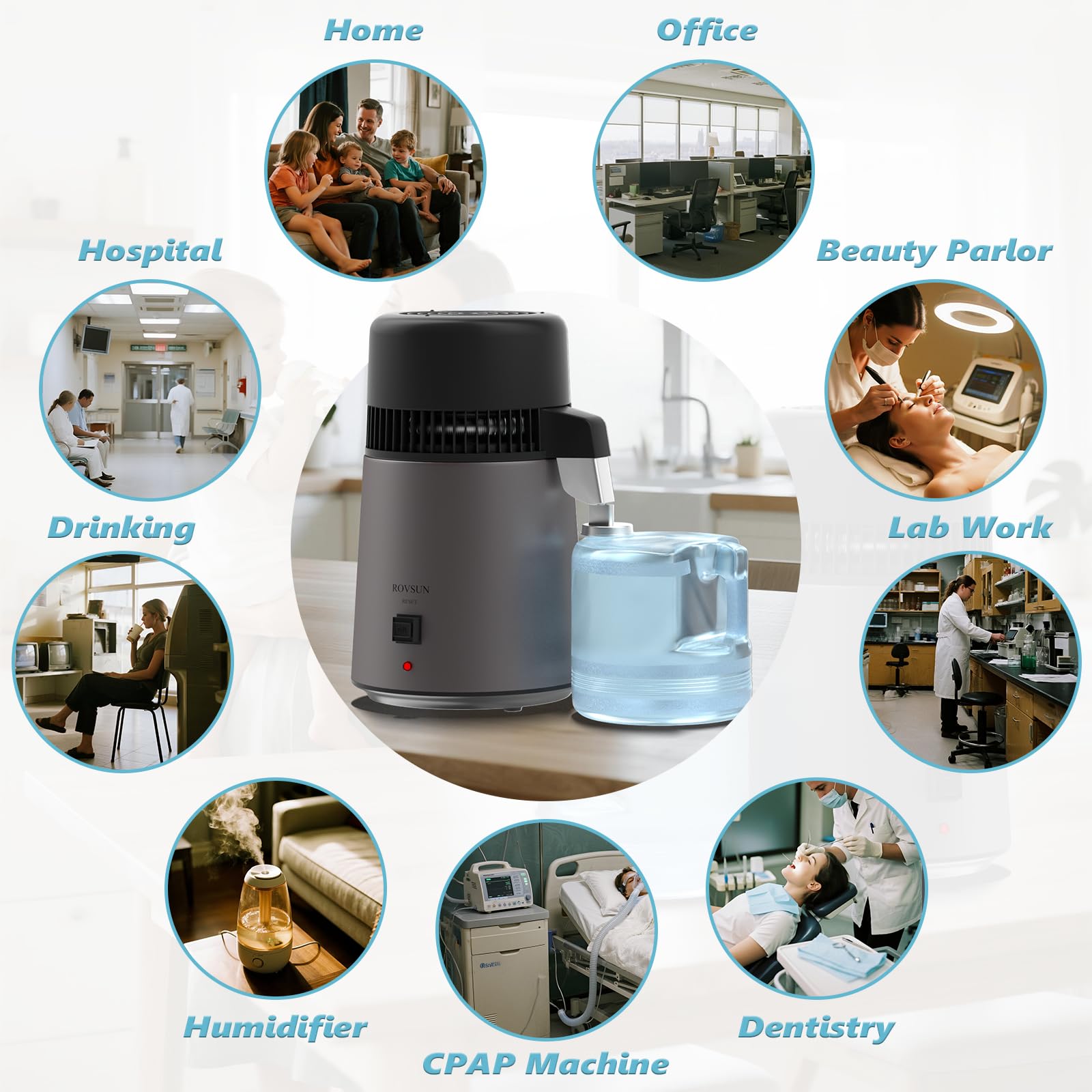 ROVSUN 1.1 Gal 750W 110V Water Distiller Countertop Gray