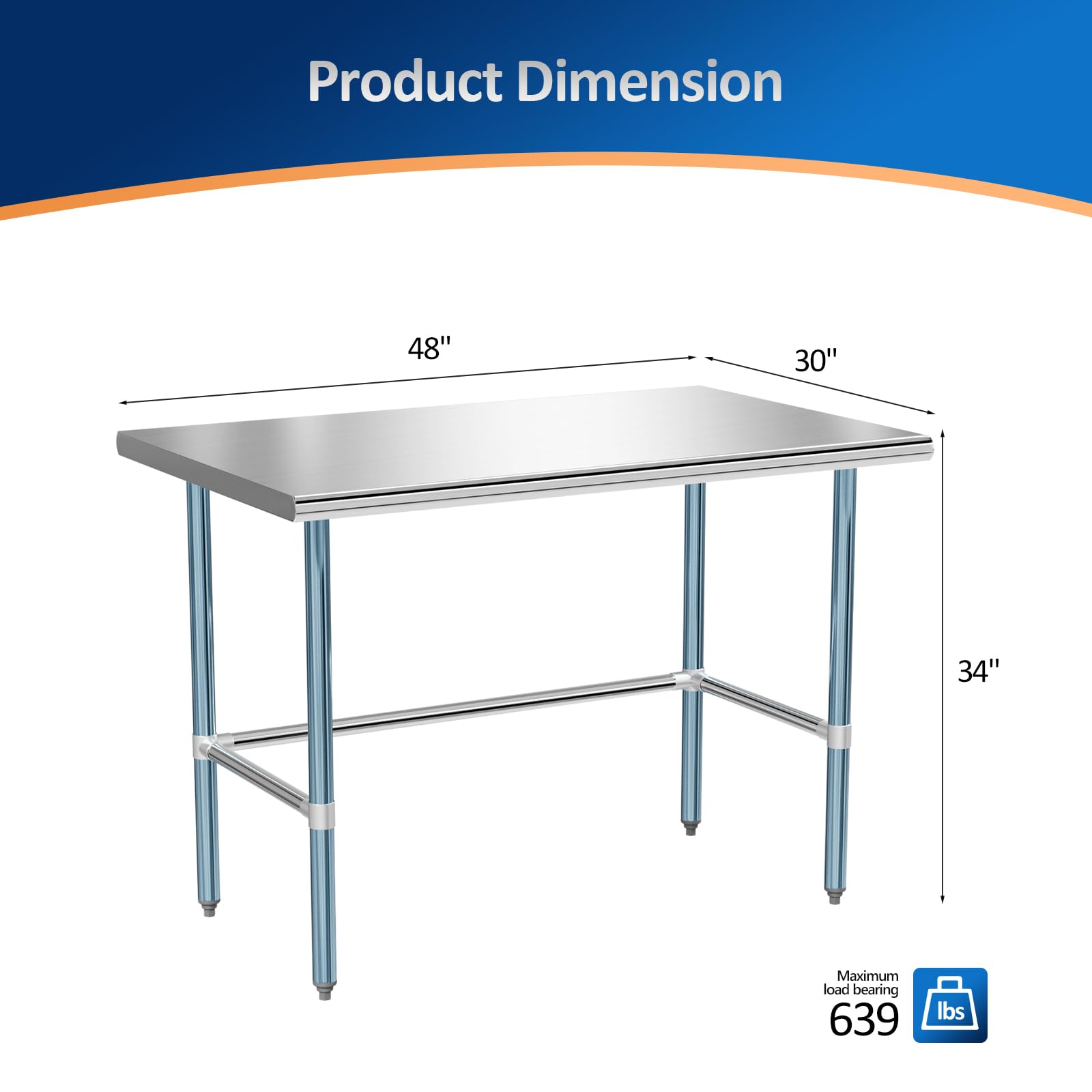 ROVSUN 48" x 30" Open Base Stainless Steel Work Table