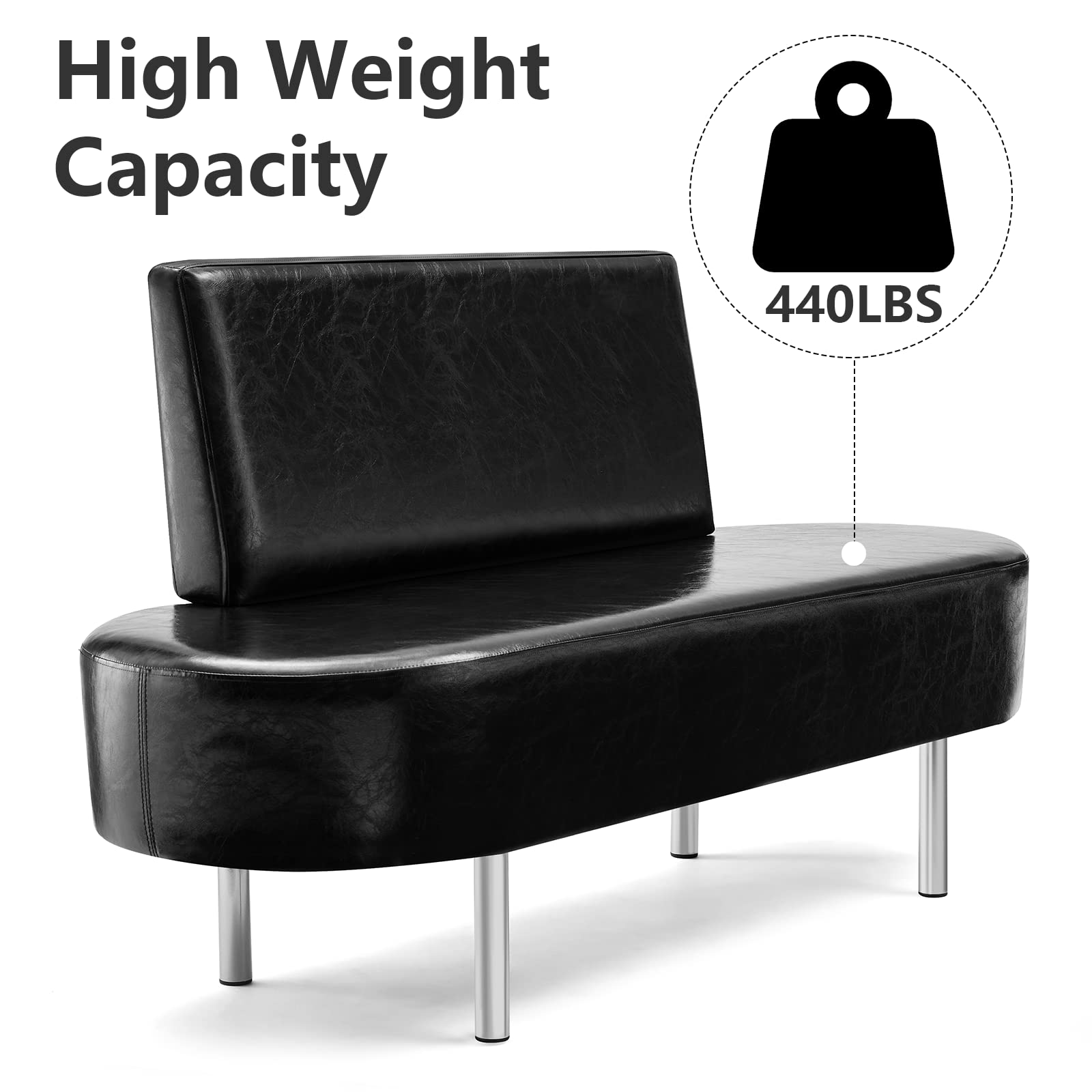 59.1" Waiting Chair Bench Seating Faux Leather with Backrest Black