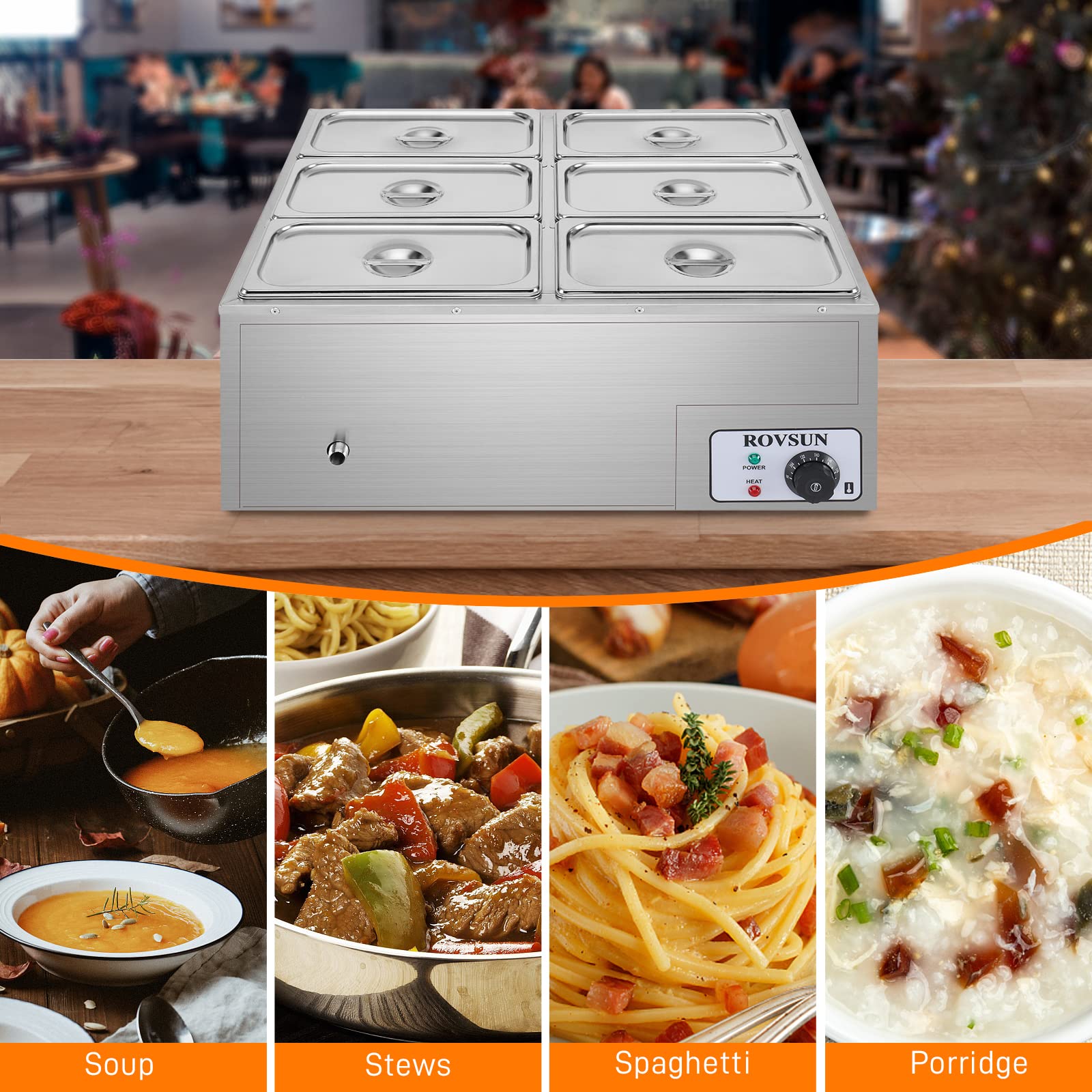 ROVSUN 42.3 QT 1200W 110V 6-Pan Electric Steam Table Food Warmer Countertop