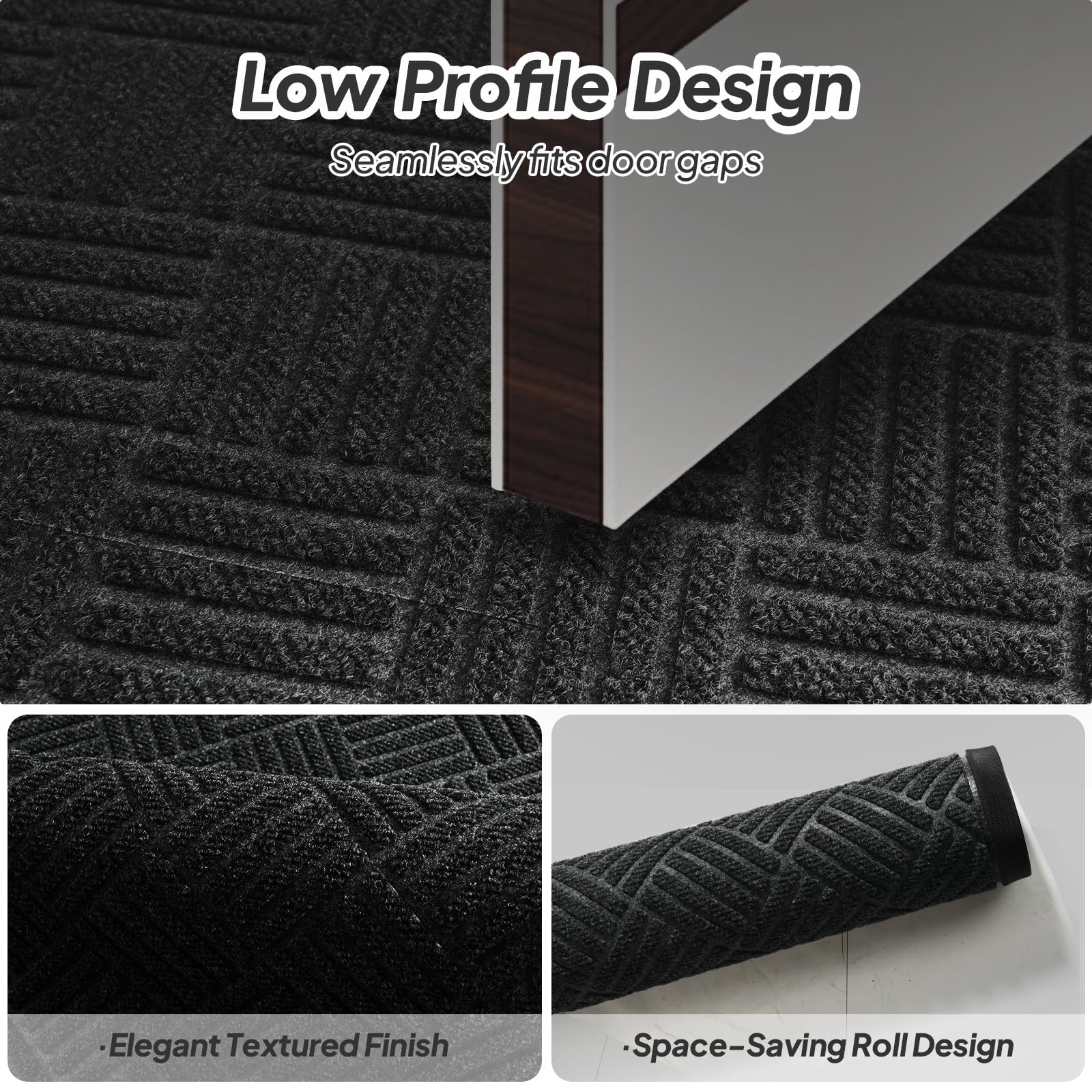 ROVSUN 35.4" × 23.6" Front Door Mat with Diamond Pattern Diamond Non-Slip Grey