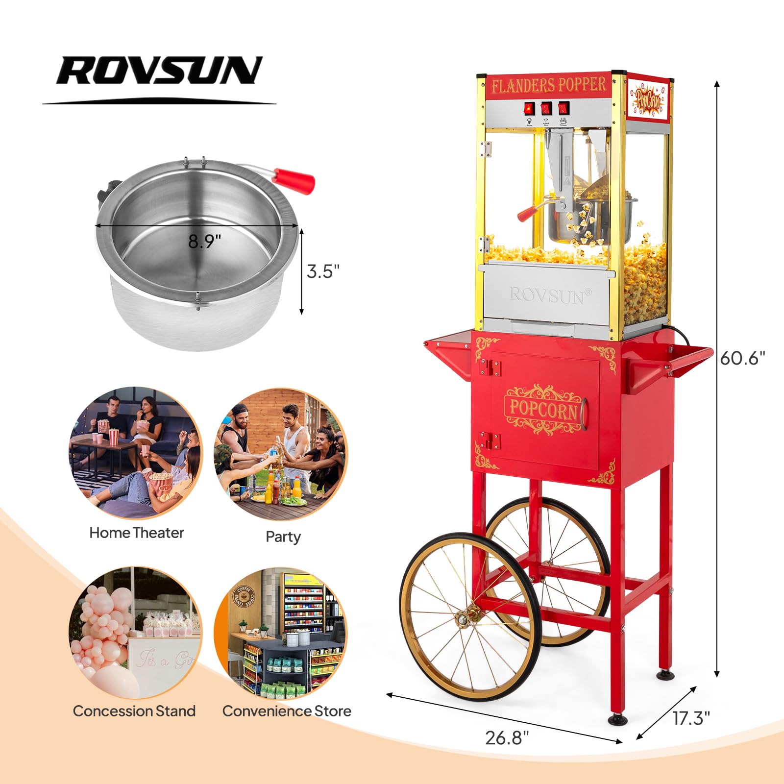 ROVSUN 10 oz Red Popcorn Machine with Cart