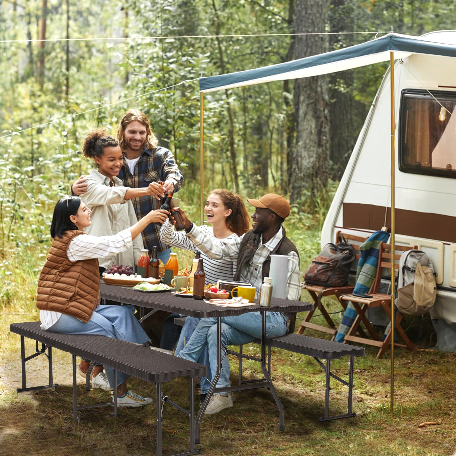 6 Feet Plastic Folding Bench Outdoor Picnic Party Seat Brown