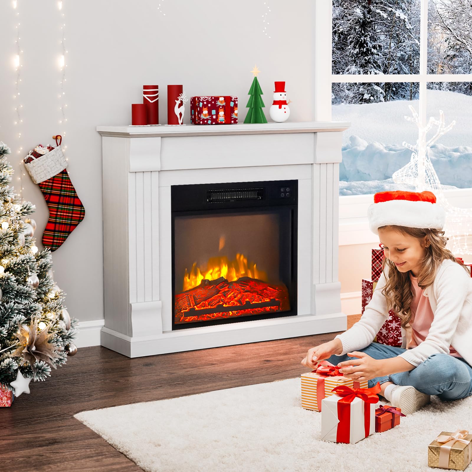 ROVSUN 27'' High 1400W 120V Electric Fireplace with Mantel & Remote