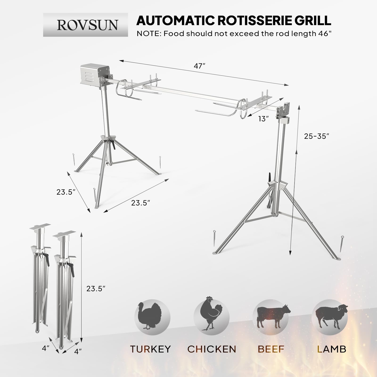 ROVSUN 46" 25W 110V Electric Rotisserie Grill Kit
