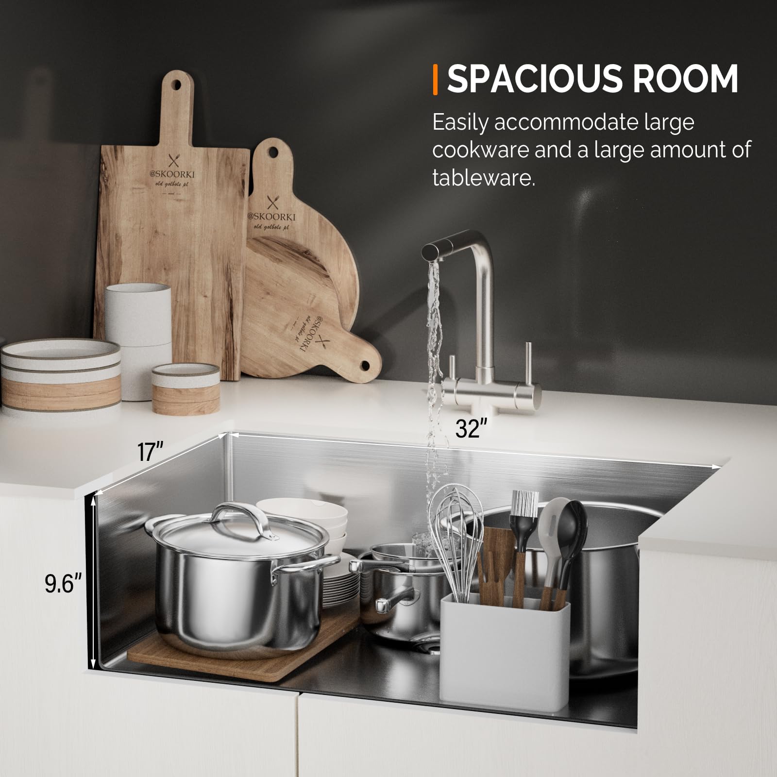 ROVSUN 32" x 19" Undermount Stainless Steel Sink Kitchen with Protector