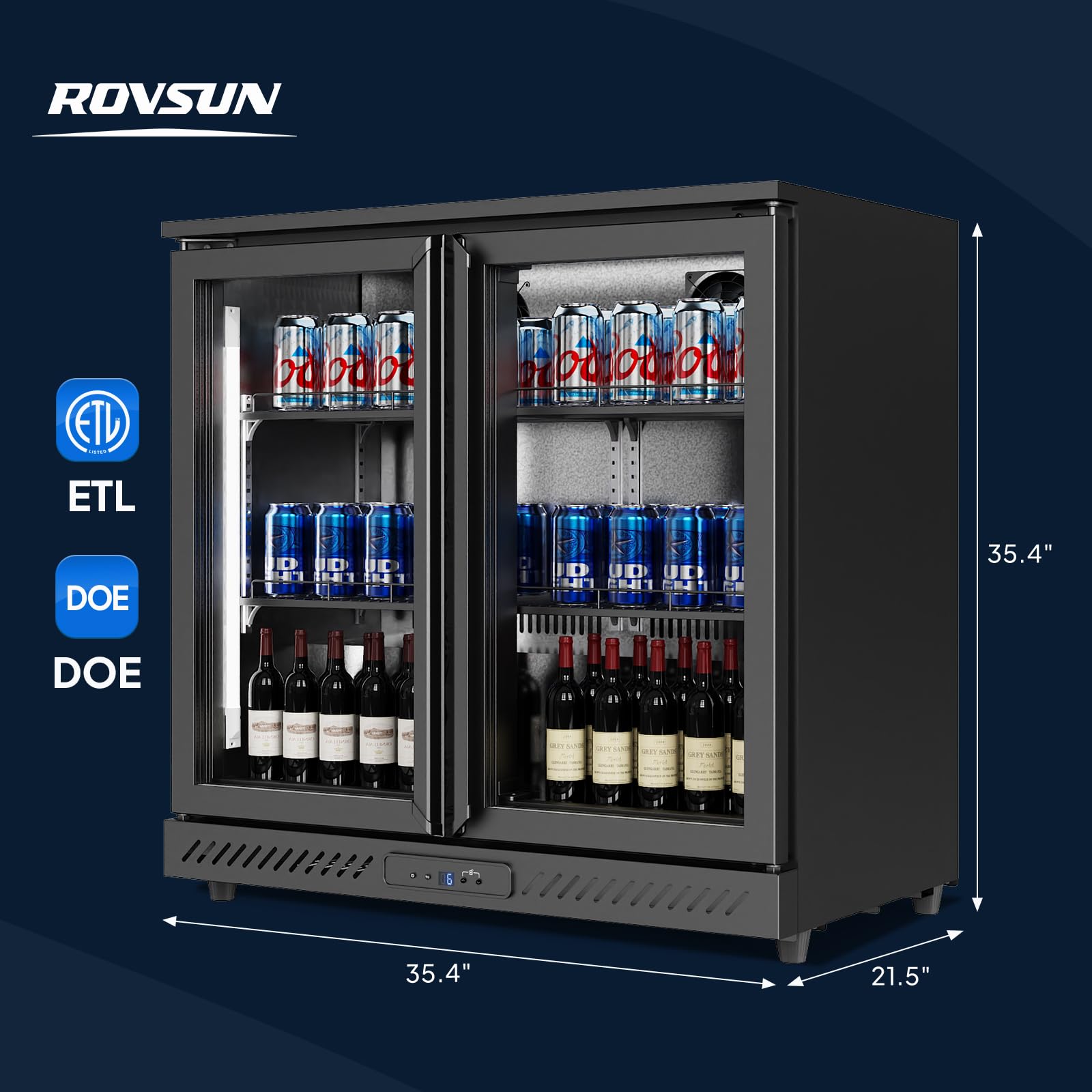 ROVSUN 35.4" 7.4 Cu.Ft. Back Bar Cooler with Double Glass Doors