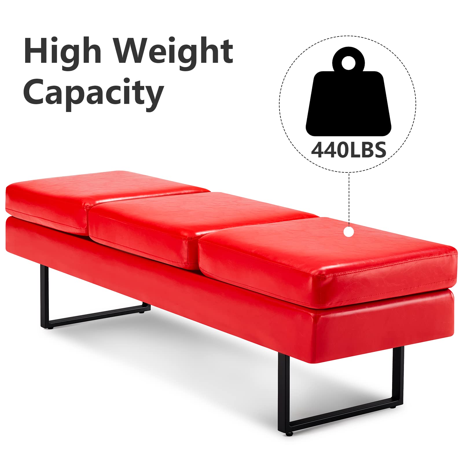 59.5" Waiting Chair Bench Seating Faux Leather Red