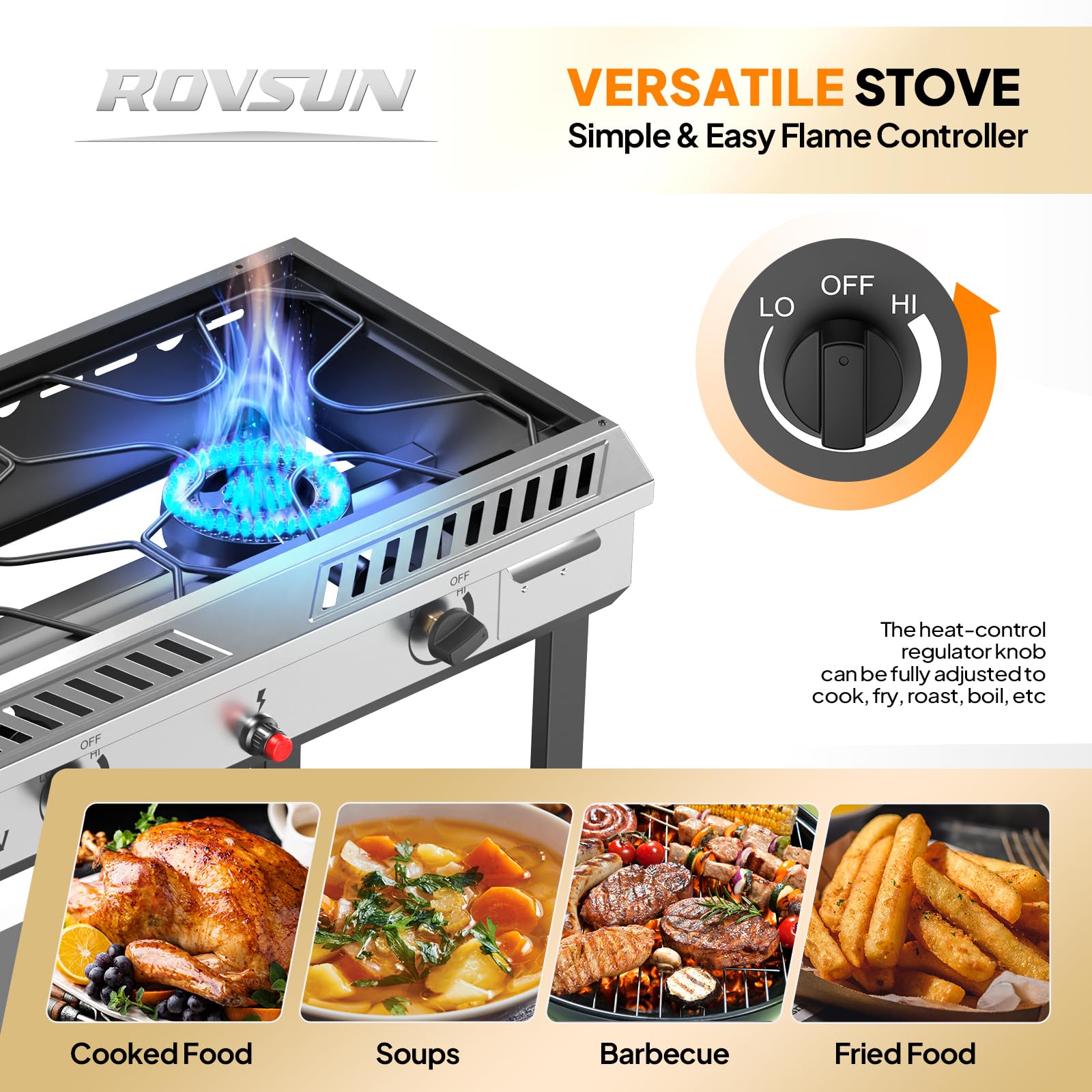 ROVSUN 2-Burner 150,000 BTU Camping Propane Stove with Wheels