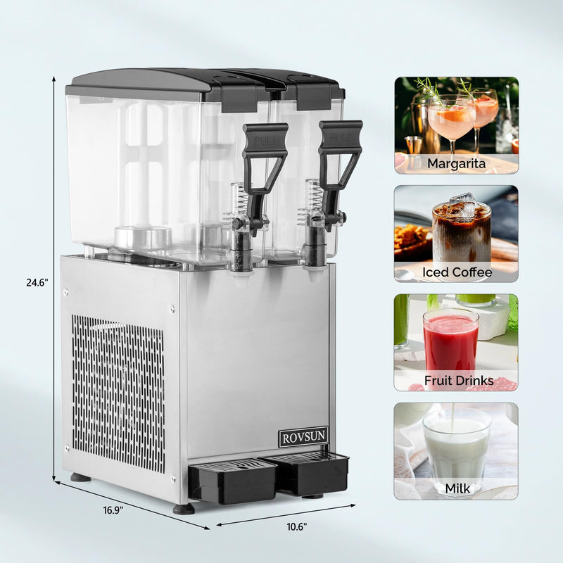 ROVSUN 5.2 Gallon 200W 110V 2 Tanks Commercial Beverage Dispenser for Juice & Cold Drink