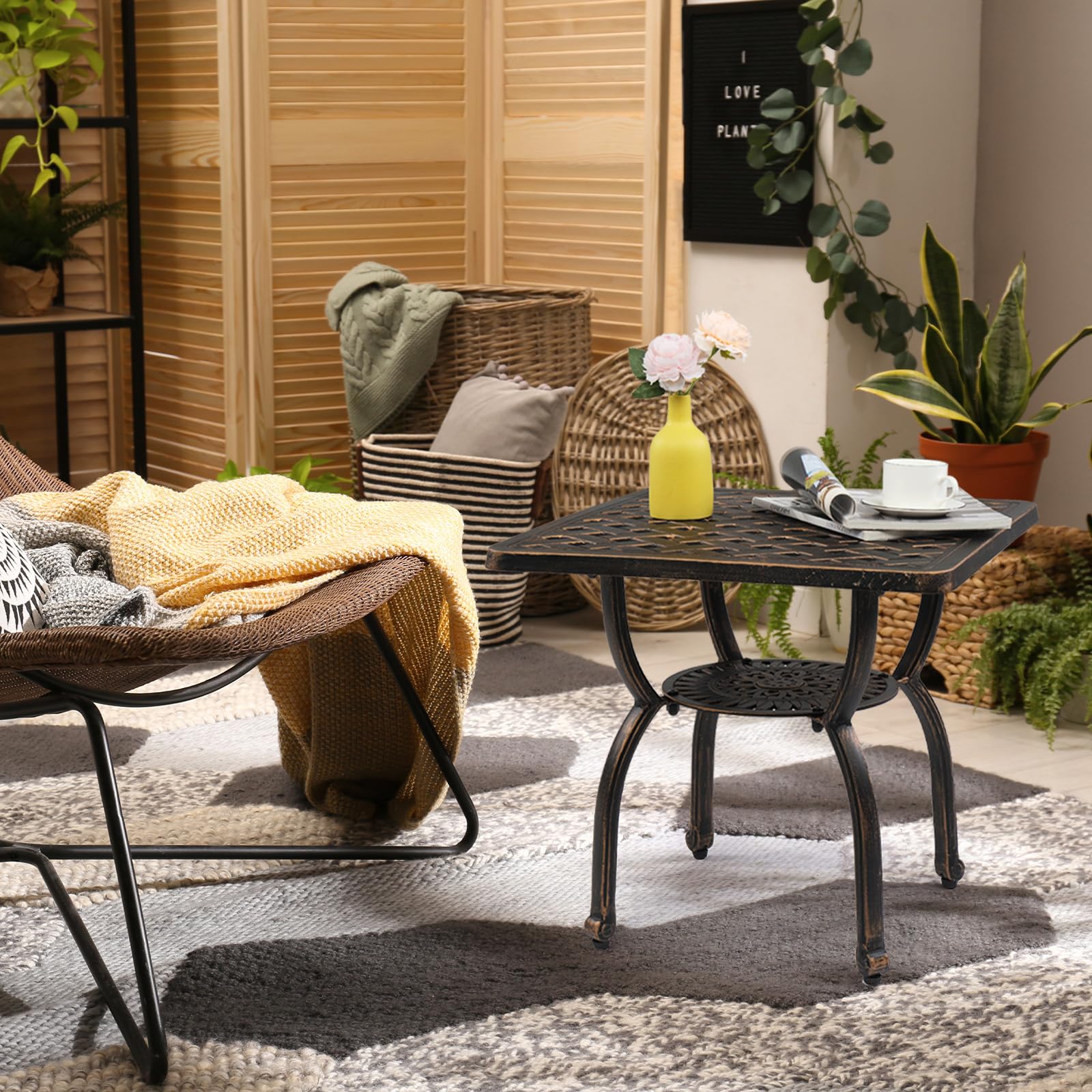 22" Sqaure Cast Aluminum Outdoor Side Table Bronze