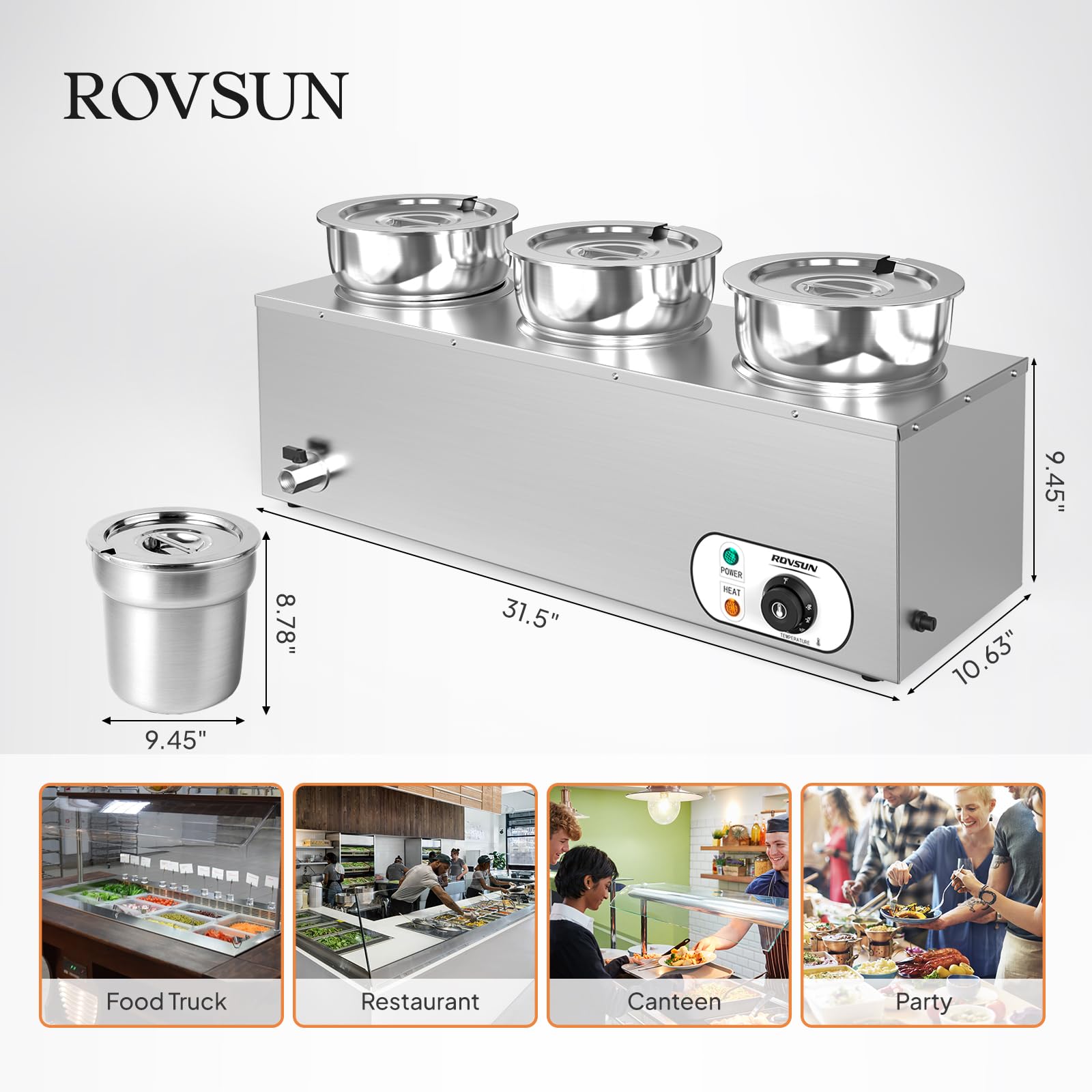 ROVSUN 22 QT 1,200W 110V Electric Soup Warmer Steam Table Countertop