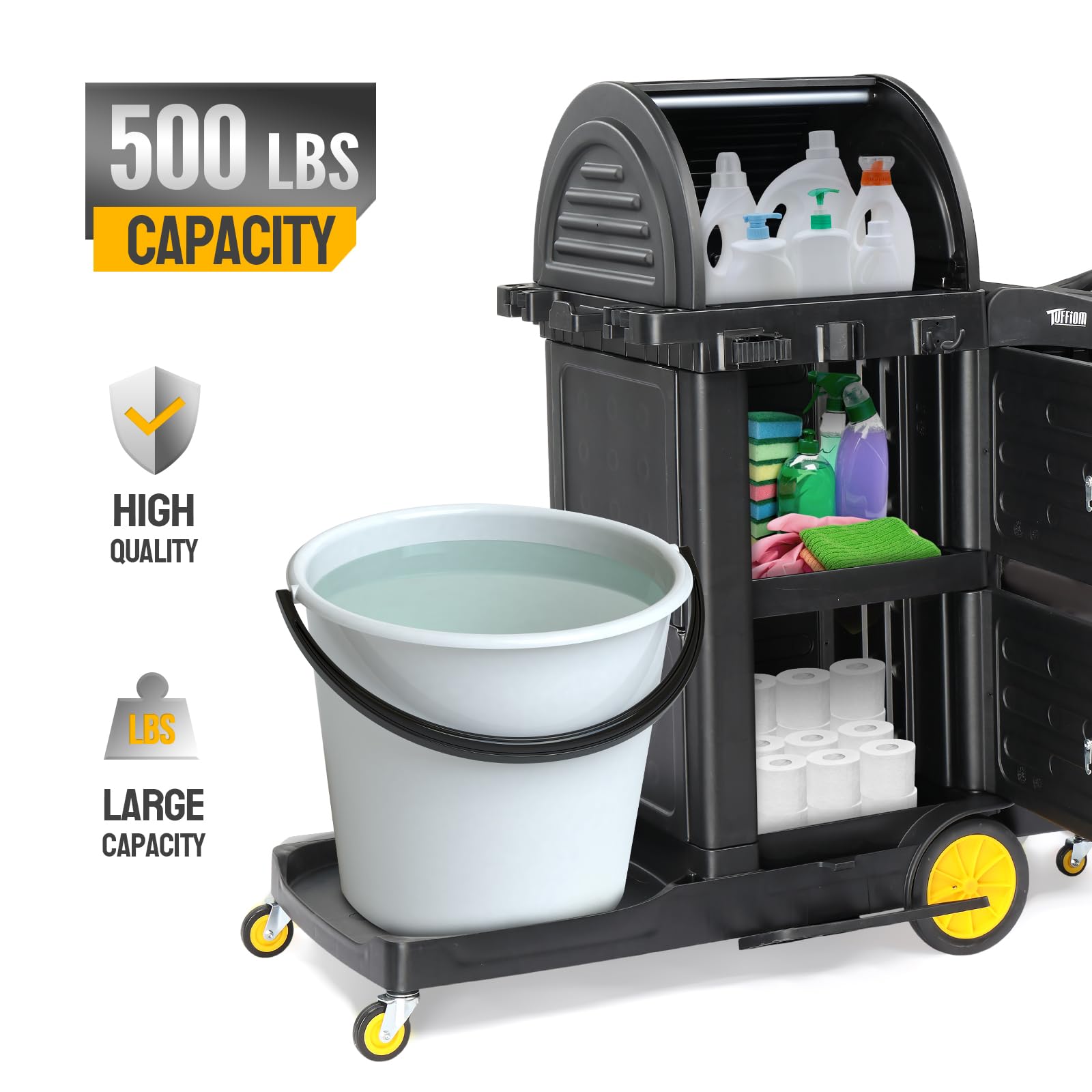 51" Janitorial Cart Cleaning Cart with Key-Locking Cabinet