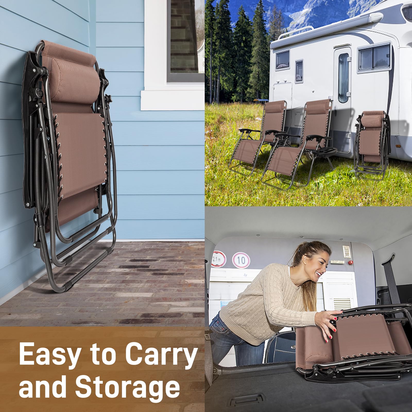 Outdoor Folding Zero Gravity Lounge Chair Brown