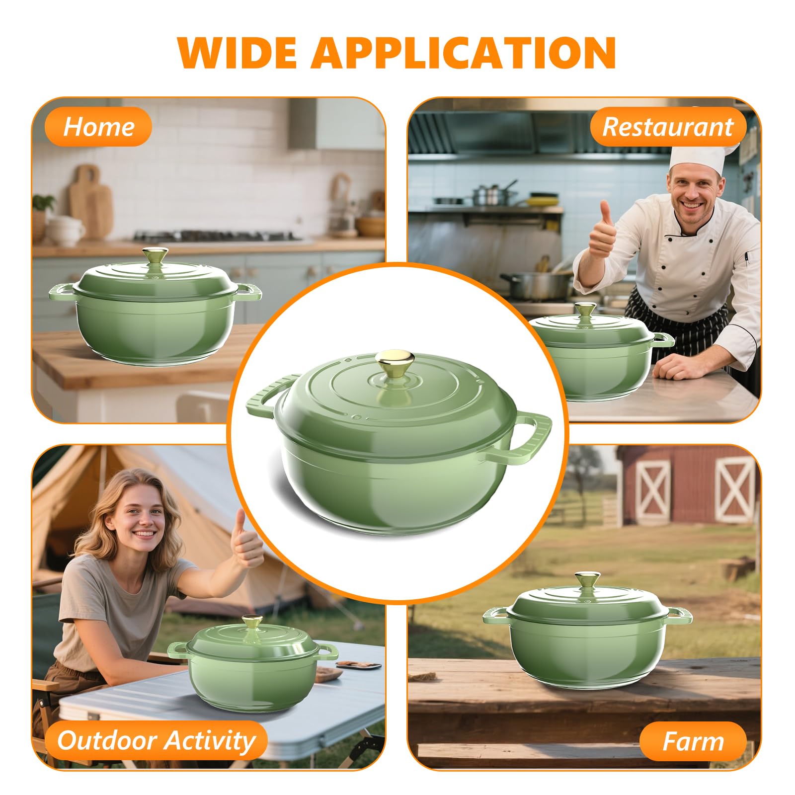 ROVSUN 7.5 QT Enameled Cast Iron Round Dutch Oven Sage Green