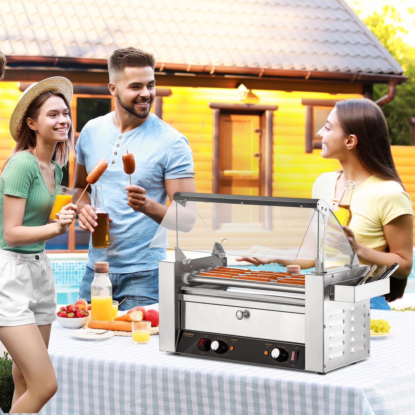ROVSUN 5 Rollers 900W 110V 12 Hot Dog Roller Grill with Bun Warmer