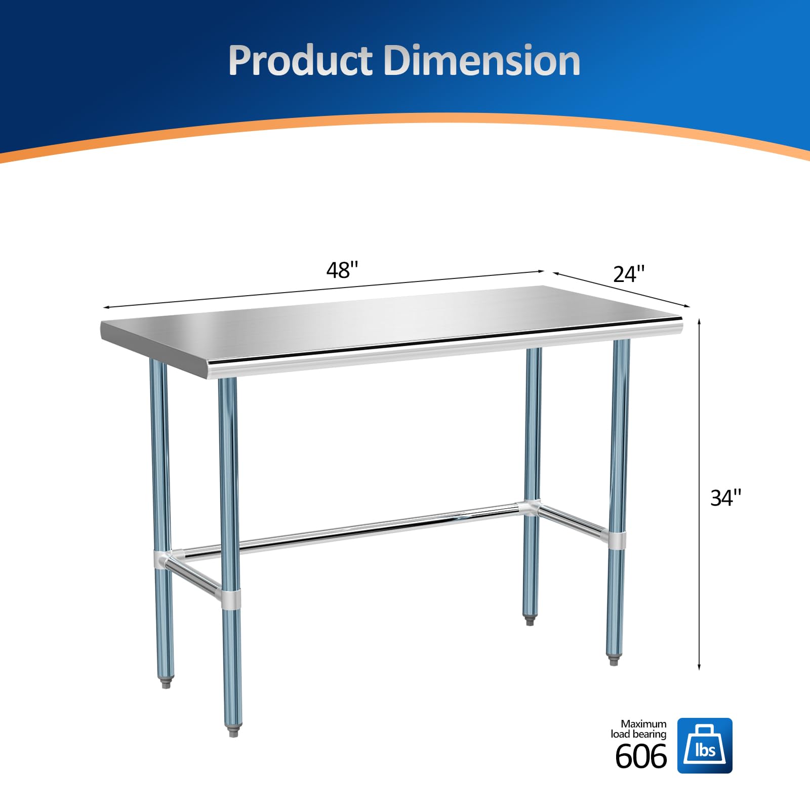 ROVSUN 48" x 24" Open Base Stainless Steel Work Table
