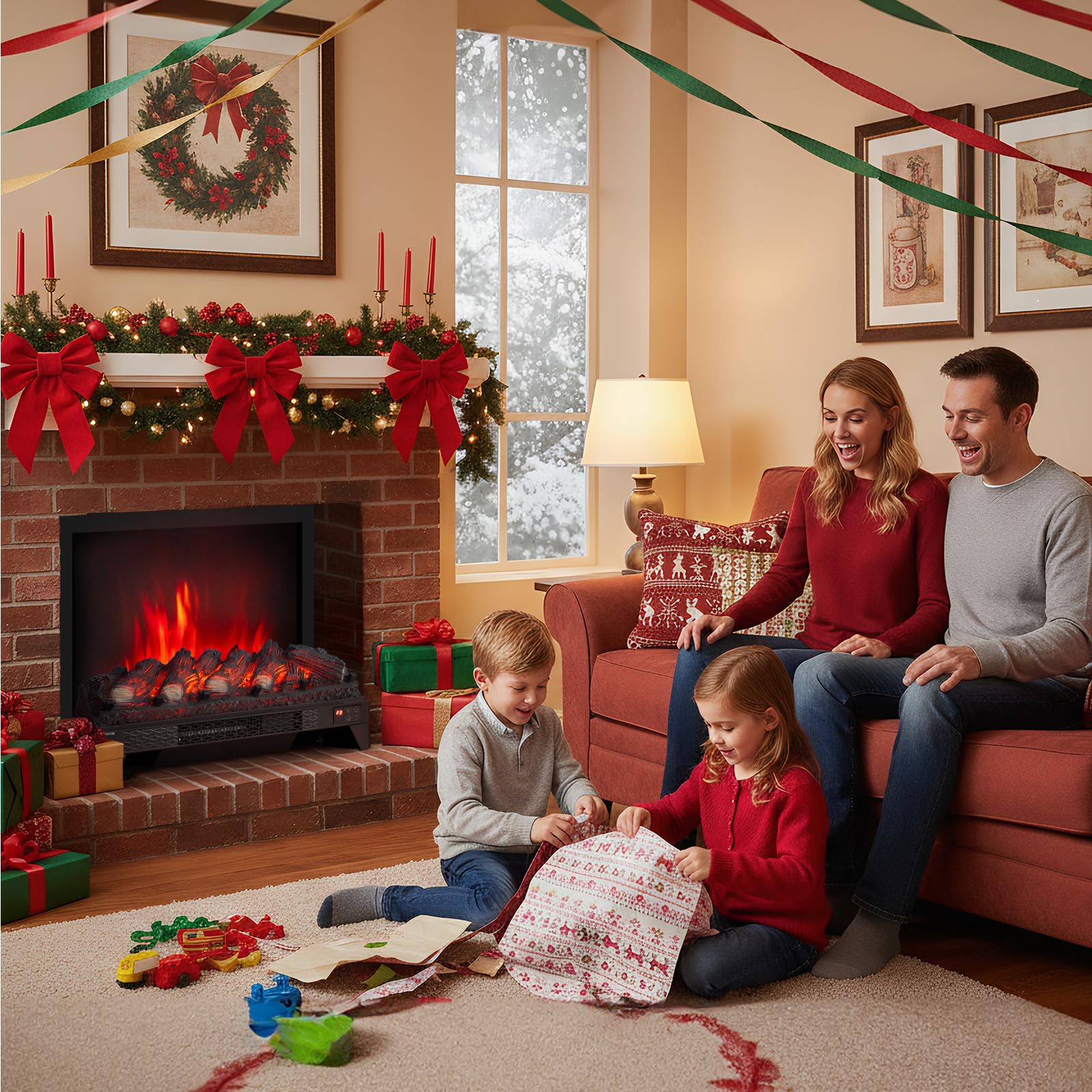 ROVSUN 23" Wide 1400W 120V Electric Fireplace Insert Log with Remote & WiFi Control
