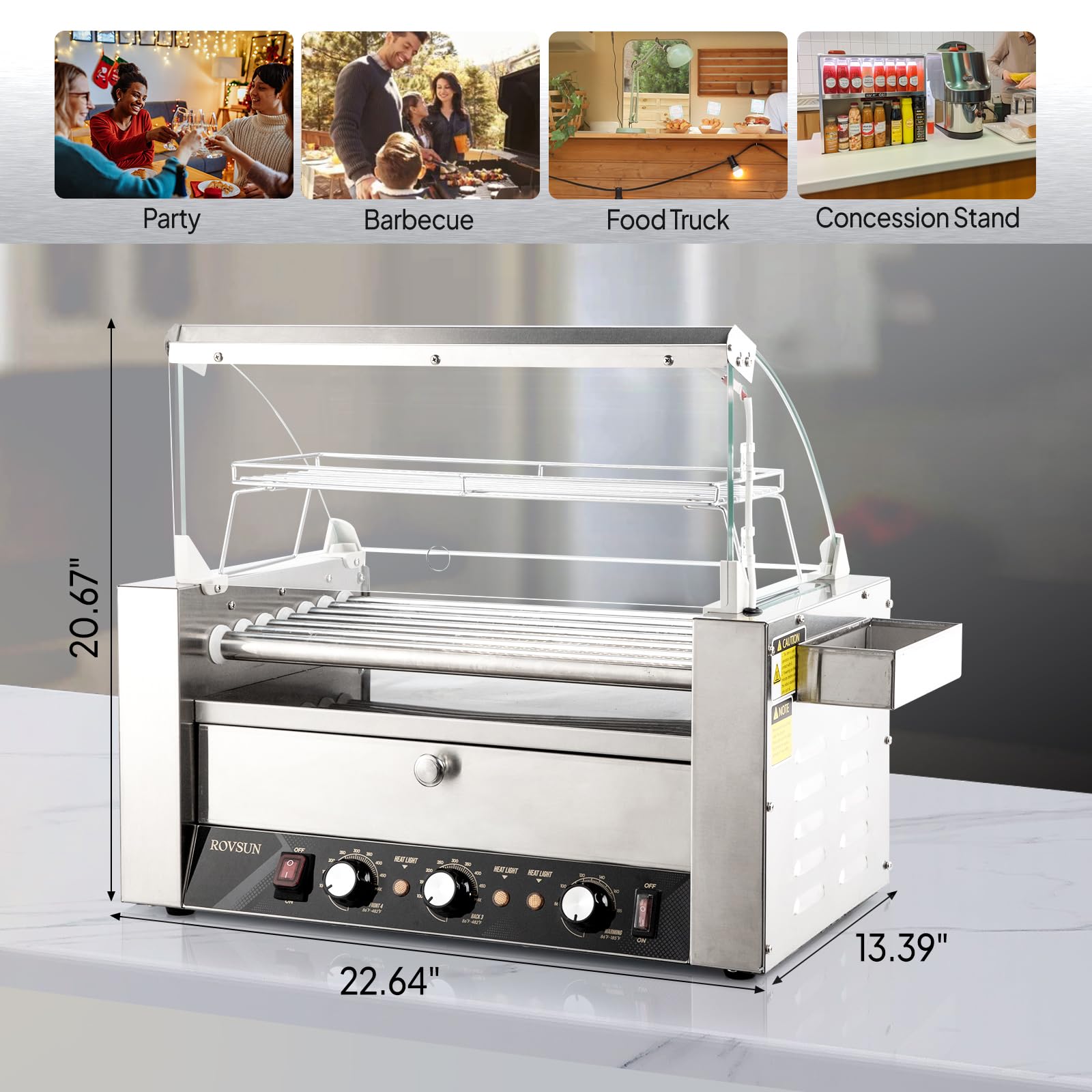 ROVSUN 18 Hot Dog Roller Grill with Bun Warmer