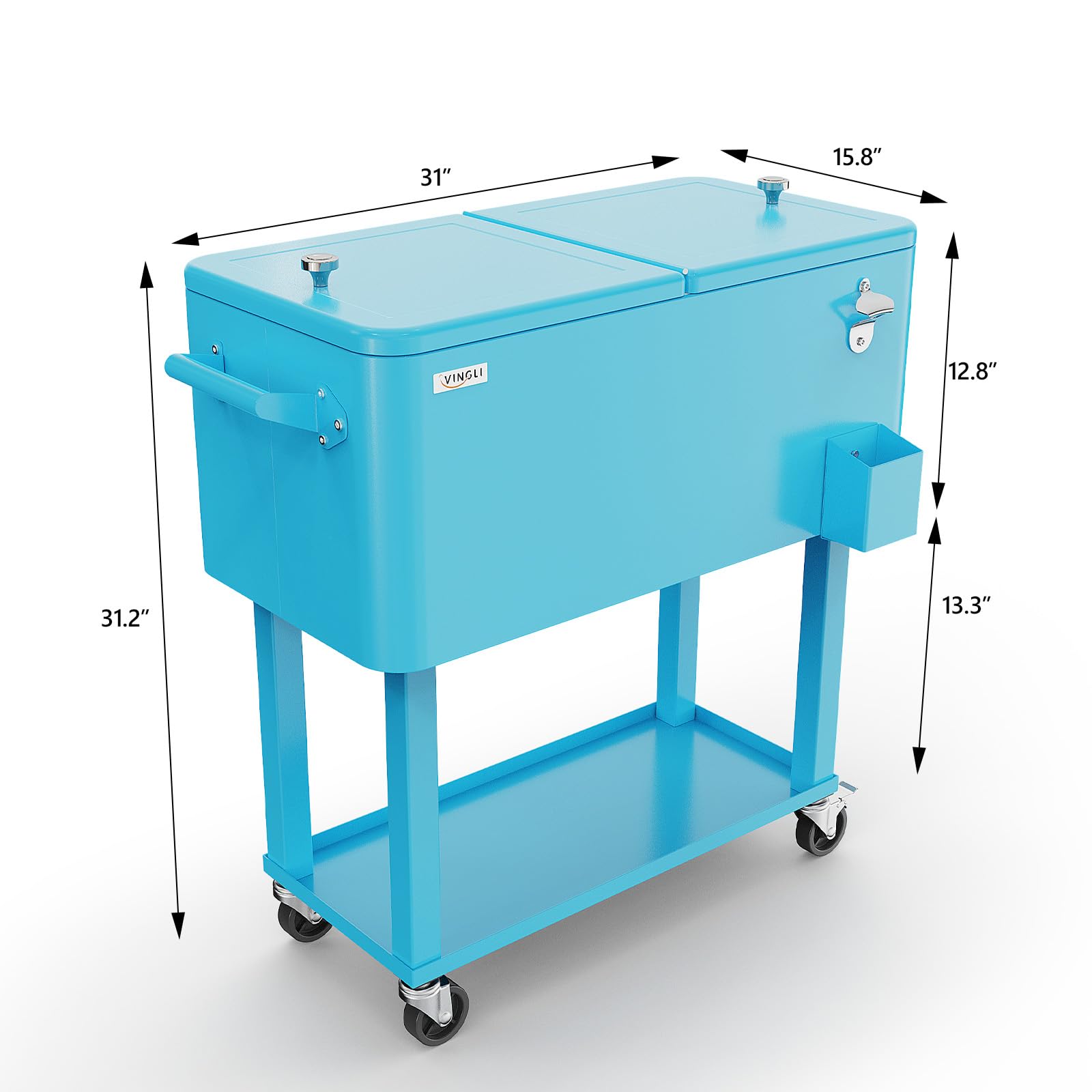 80 Quart Portable Outdoor Patio Rolling Cooler Cart Light Blue