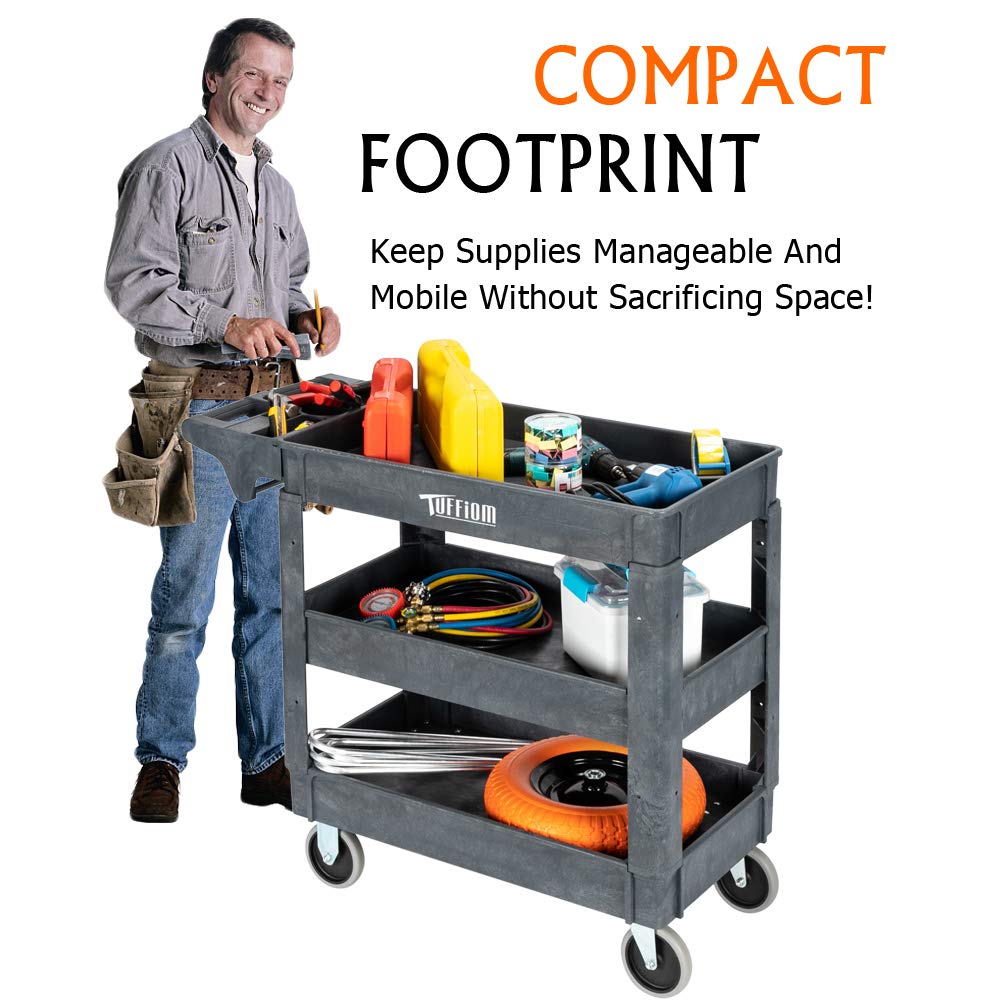 3-Tier 40" x 17" 550 lb. Capacity Plastic Utility Cart with Wheels Grey