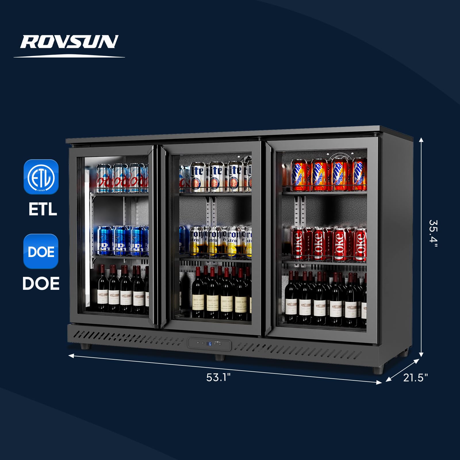 ROVSUN 53.1" 11.4 Cu.Ft. 160W 110V Back Bar Cooler with 3 Doors