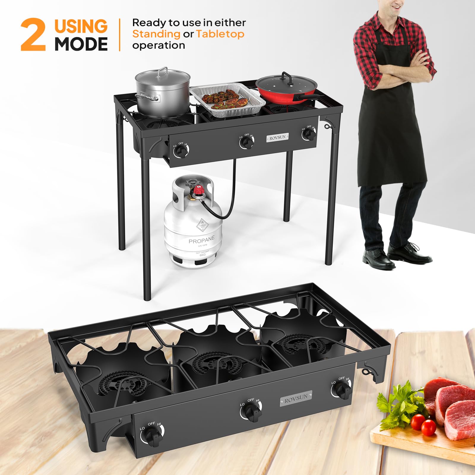 ROVSUN 3-Burner 225,000 BTU Outdoor Camping Propane Stove