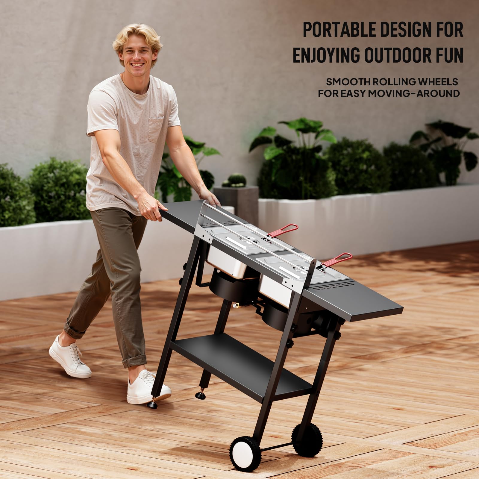 ROVSUN Outdoor Deep Fryer with Dual 8QT Stainless Steel Tank & Basket